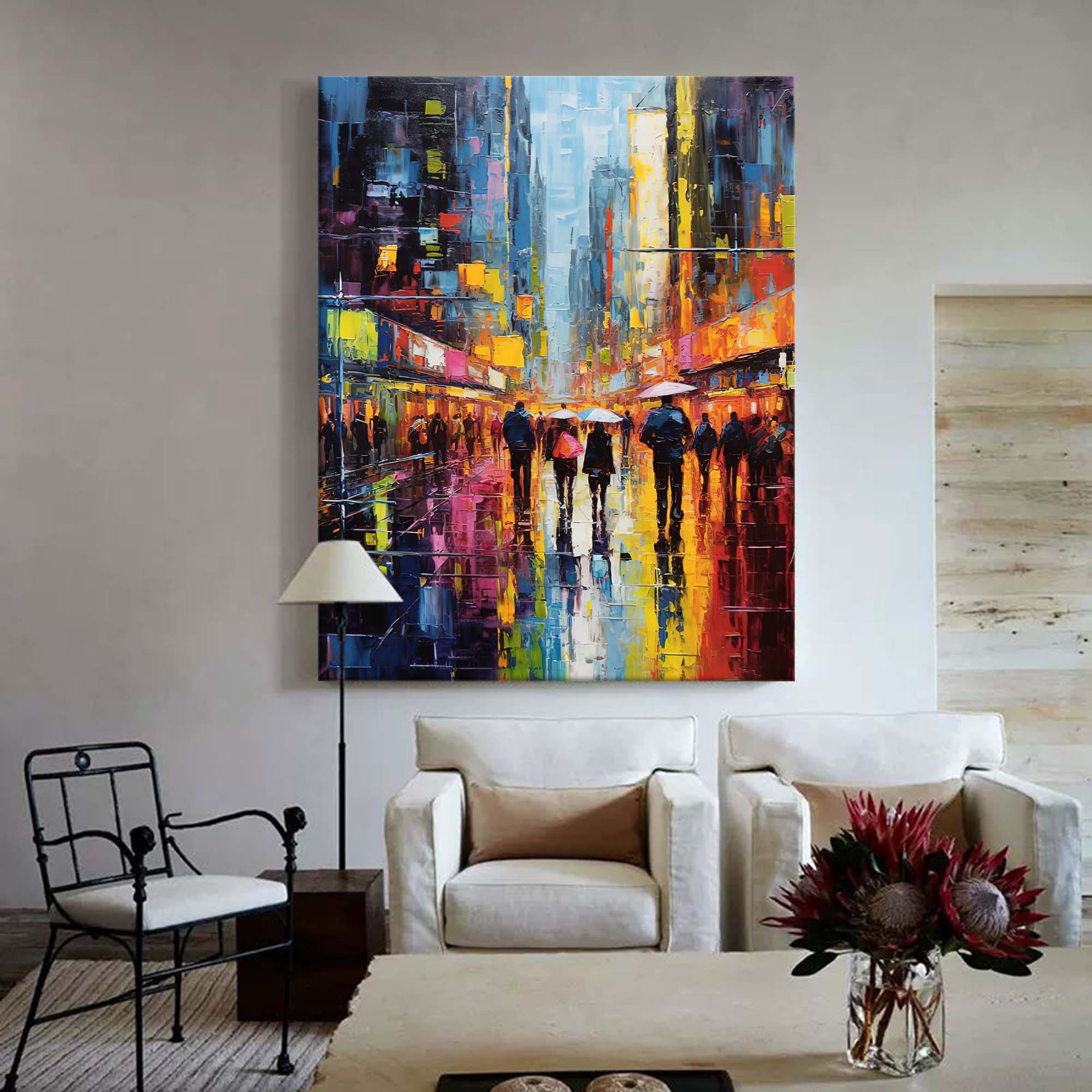 Wallart Nighttime City Walk Oil Painting