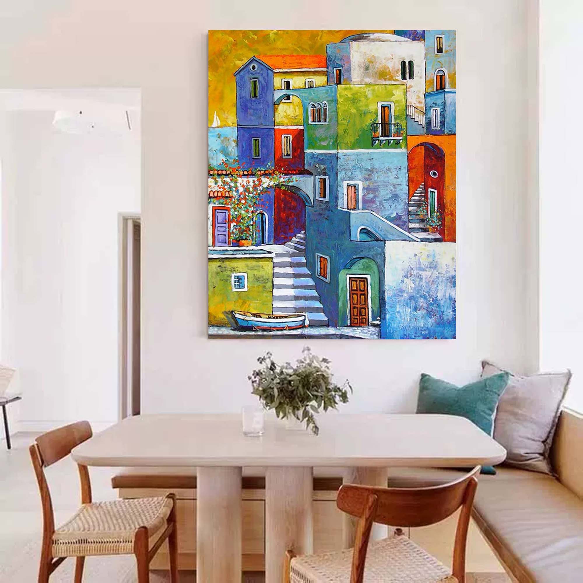 Wallart Colorful Mediterranean Townscape Art