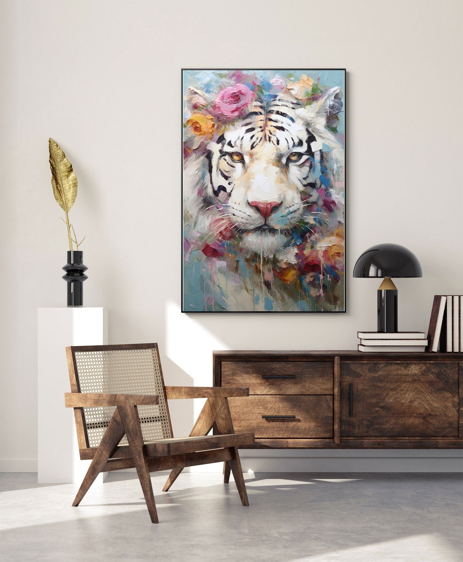 Wallart Floral Majesty: White Tiger in Bloom