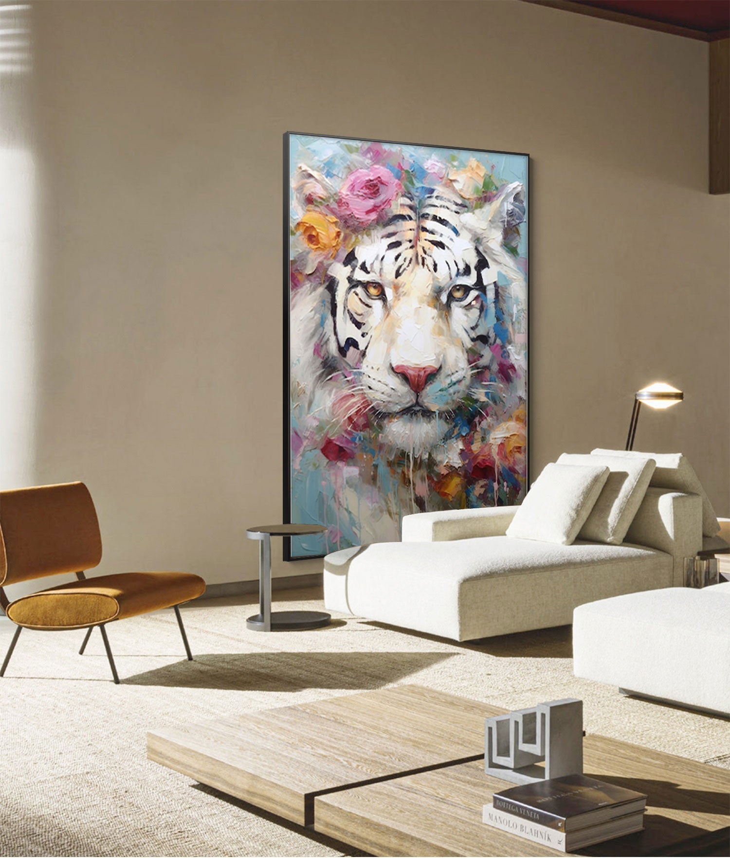 Wallart Floral Majesty: White Tiger in Bloom