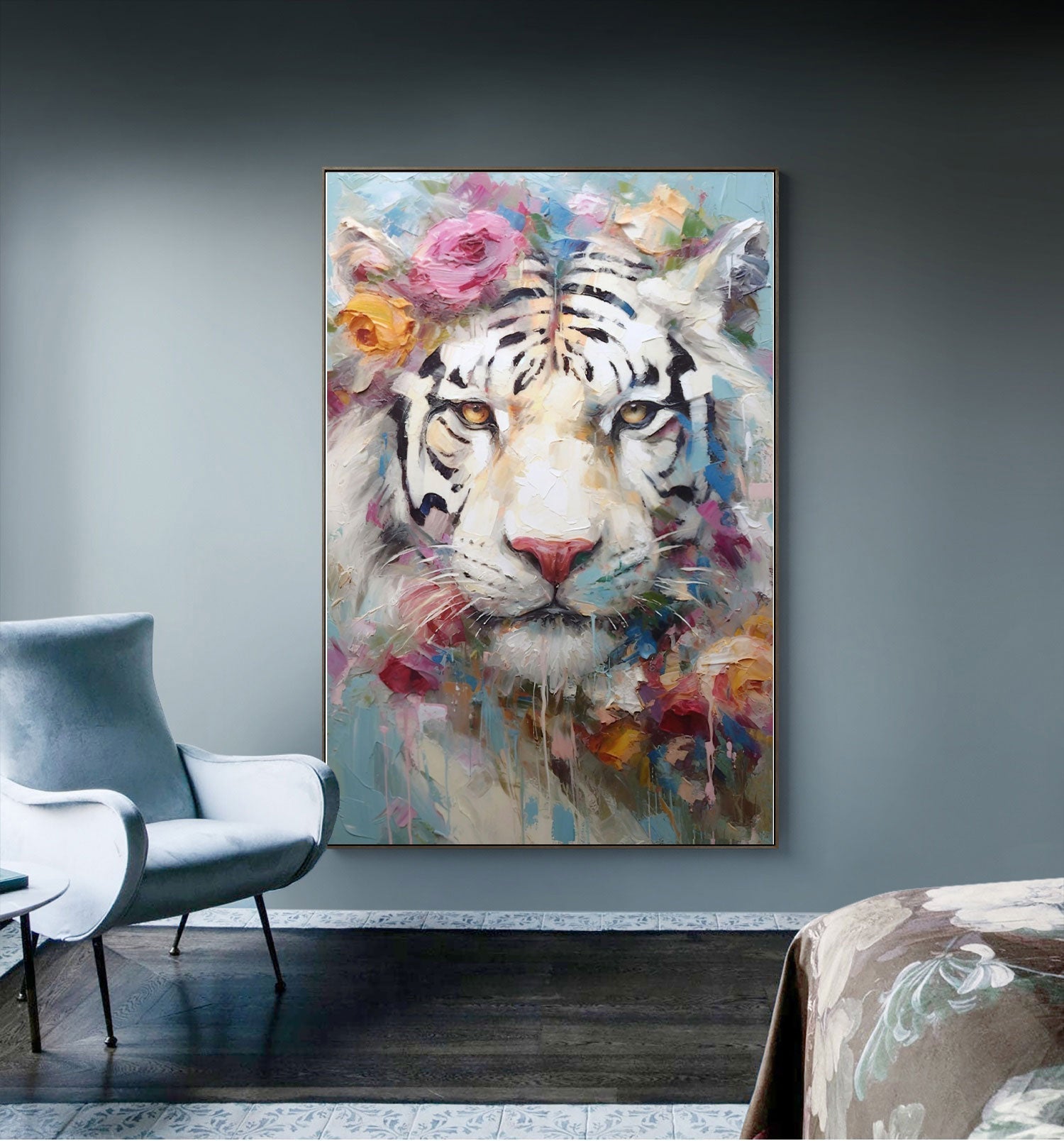 Wallart Floral Majesty: White Tiger in Bloom