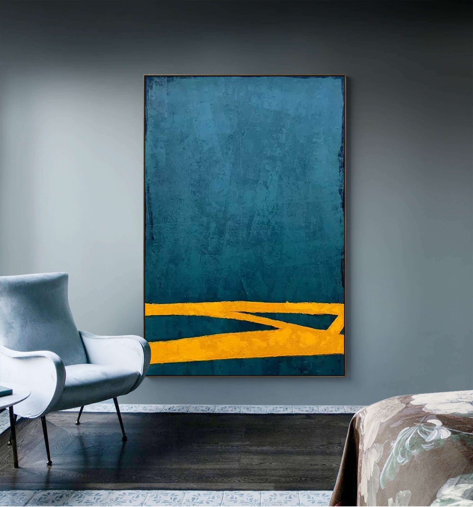 Wallart Teal and Gold Minimalist Canvas
