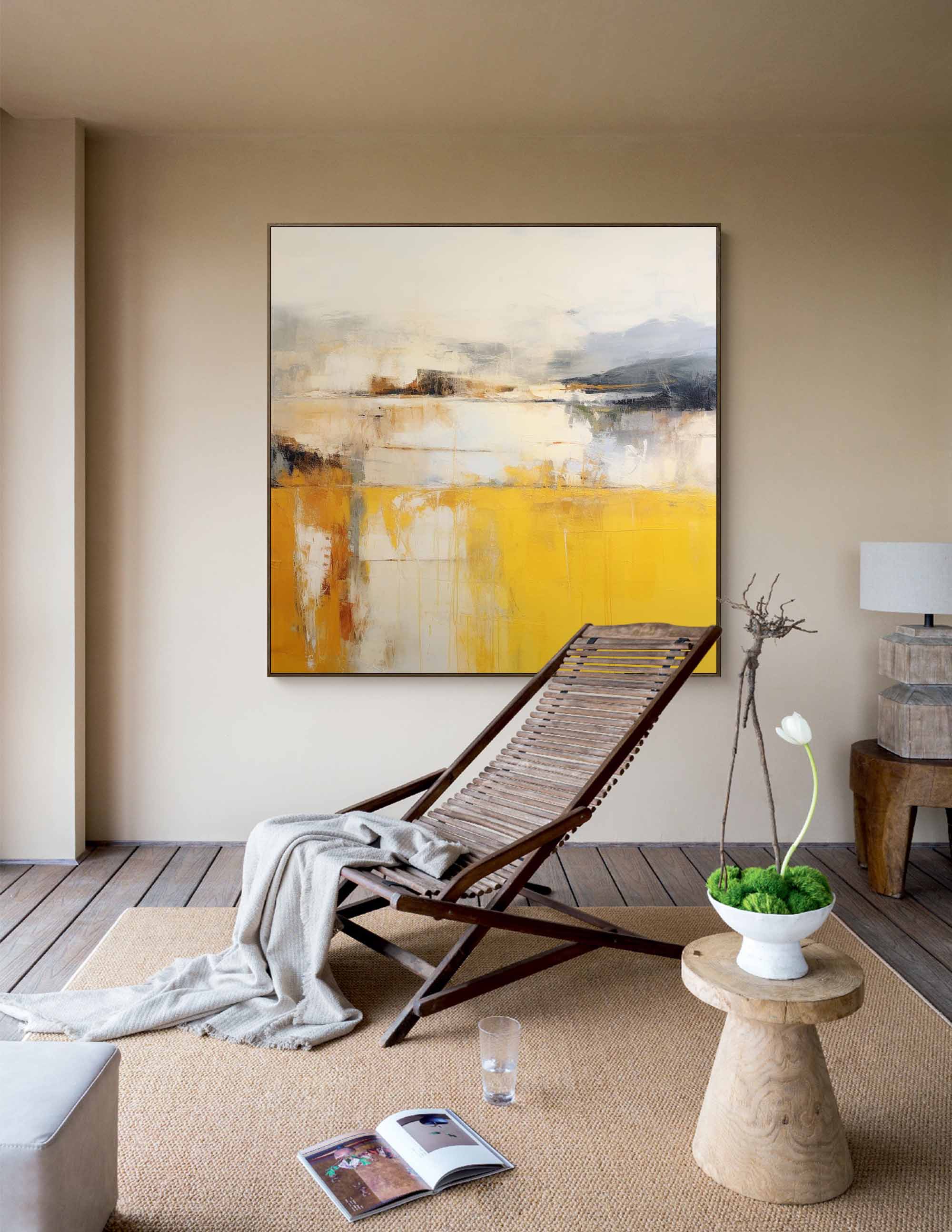 Wallart Yellow and Gray Abstract Landscape Art