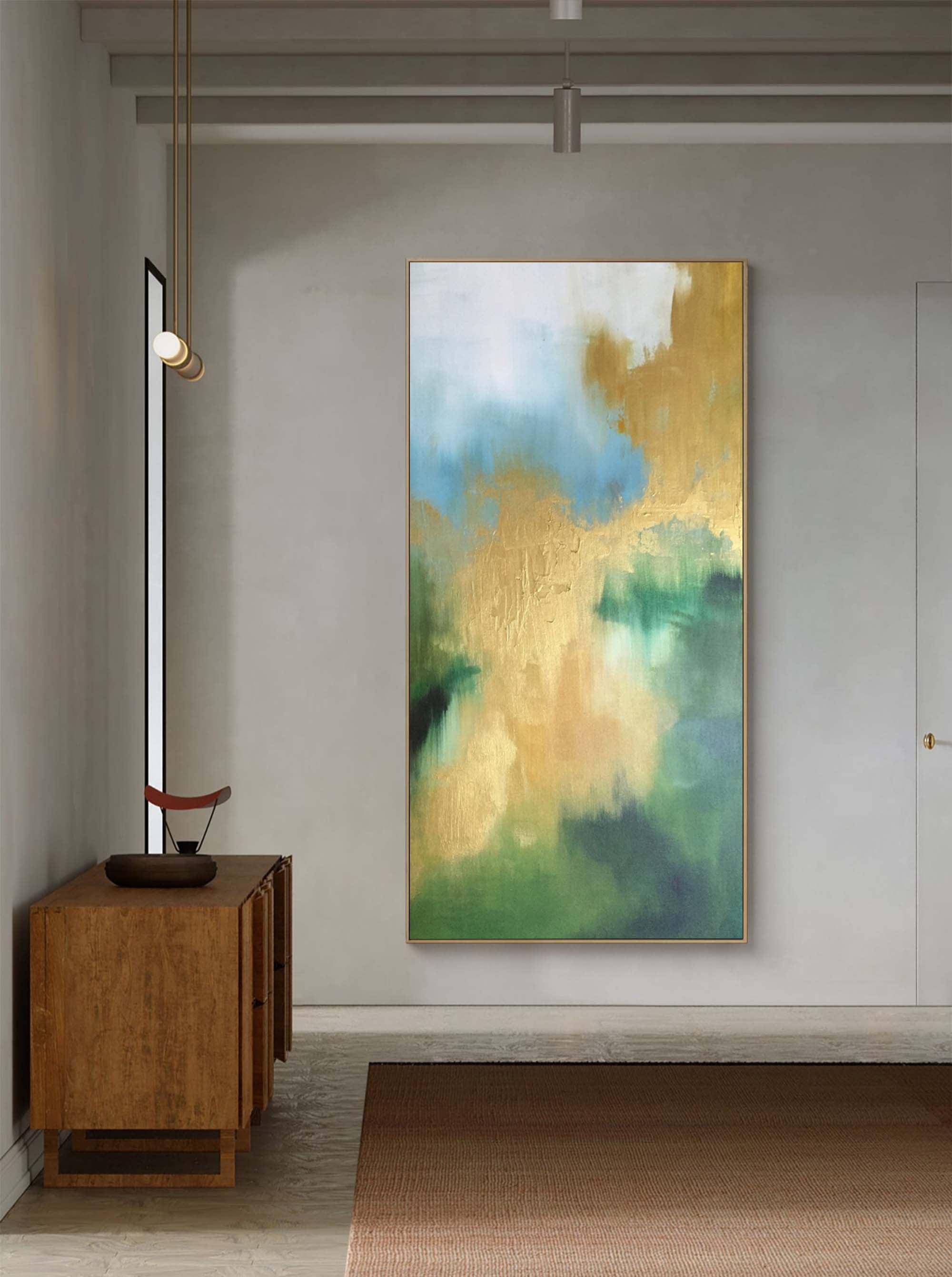 Wallart Abstract Gold and Green Oil Art