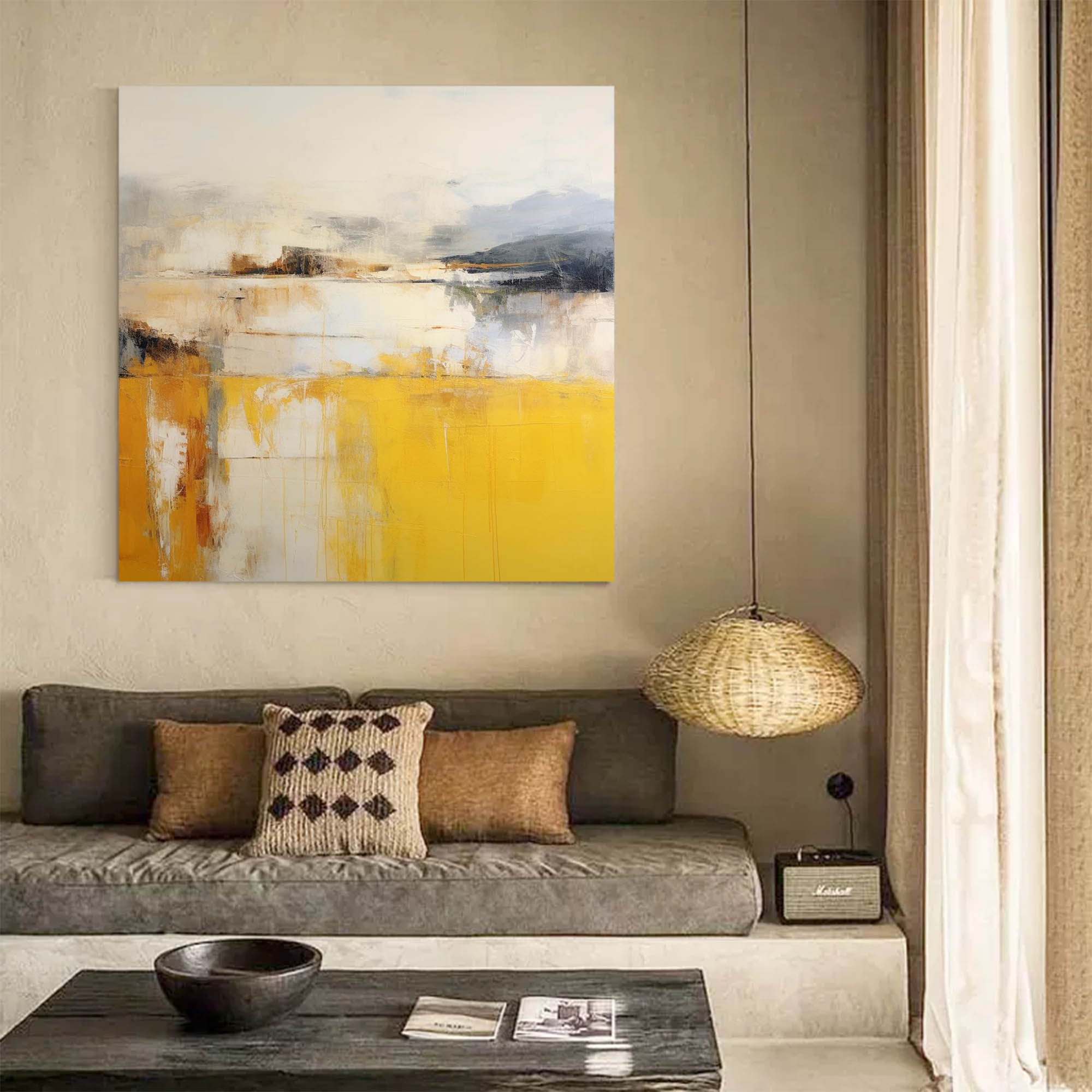Wallart Yellow and Gray Abstract Landscape Art