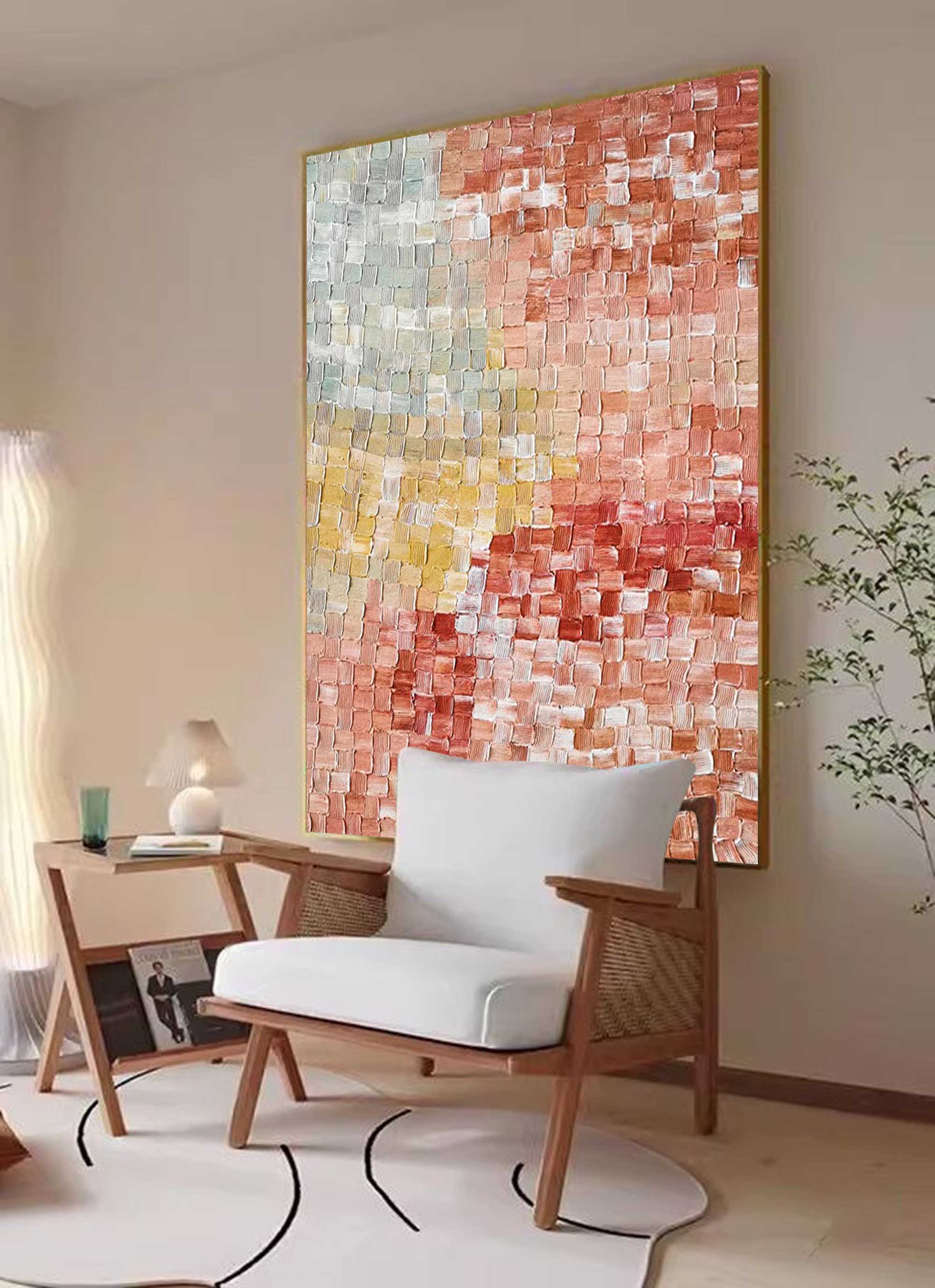 Wallart Earthy Tones Textured Abstract Mosaic Canvas Art