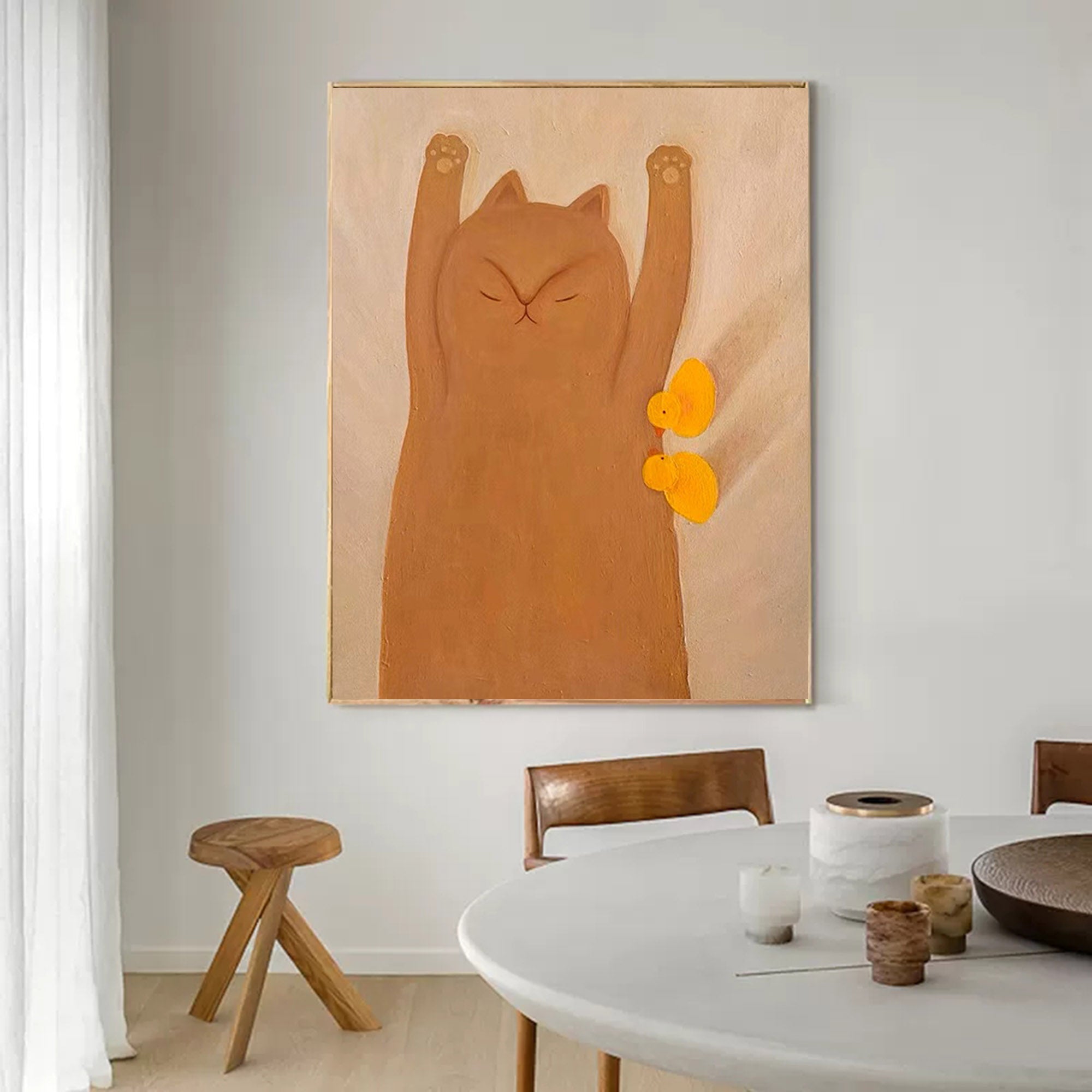 Wallart Adorable Cat and Ducks Minimalist Canvas Art