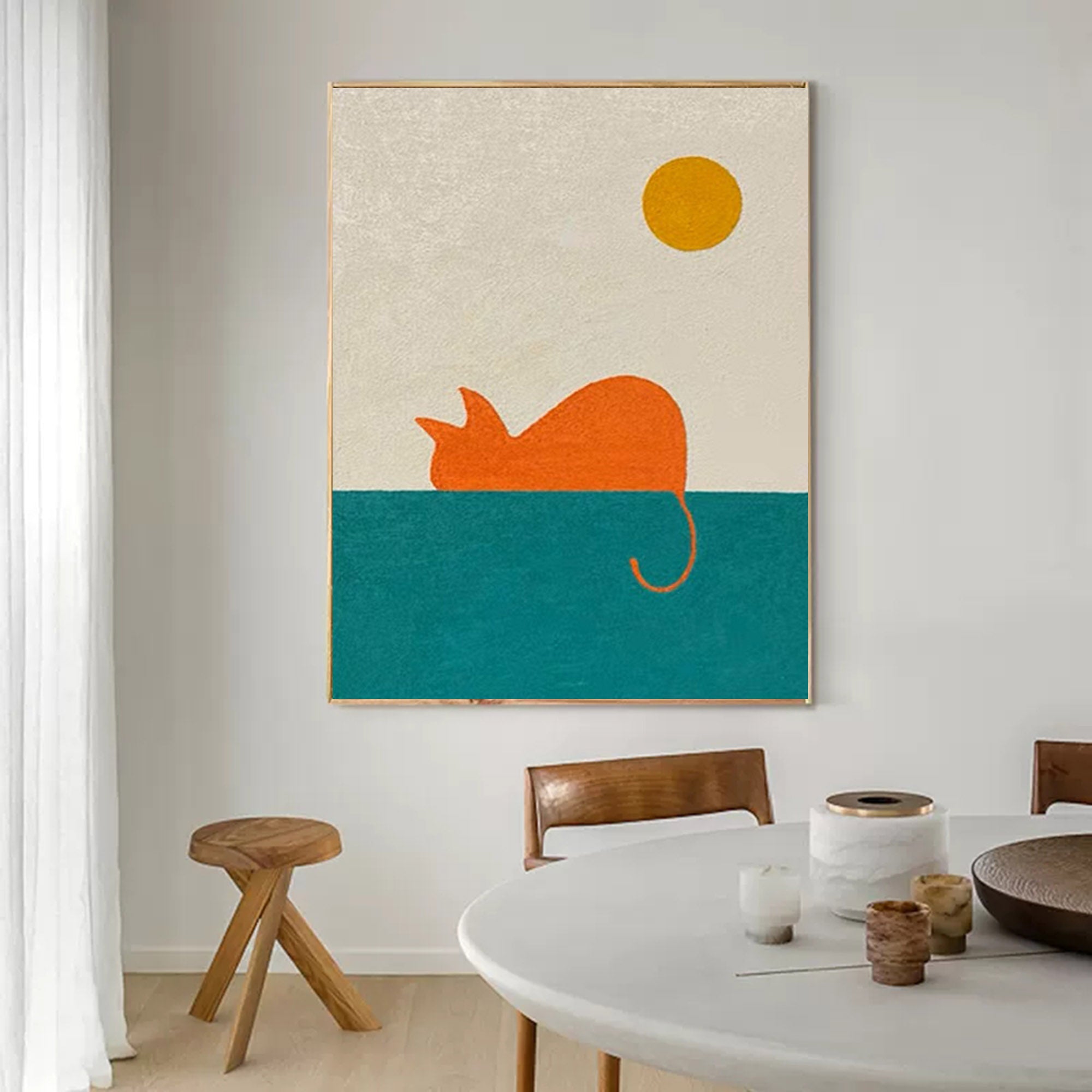Wallart Minimalist Orange Cat in Sun Canvas Art
