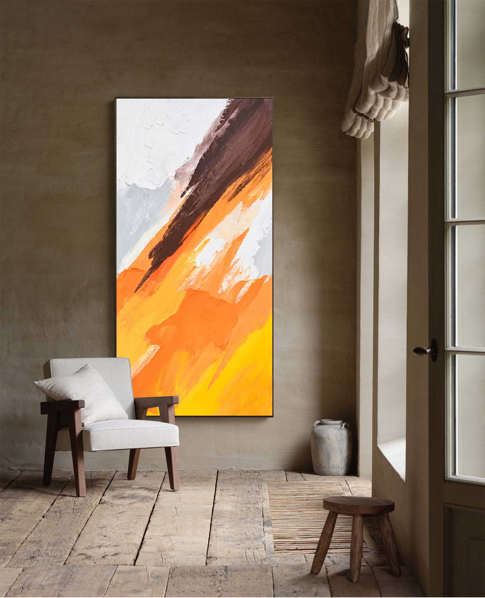 Wallart Dynamic Orange and Brown Abstract Art