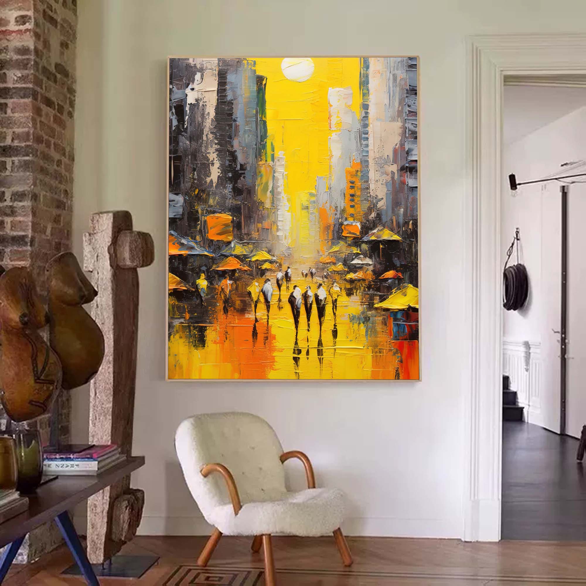 Wallart Sunlit Cityscape Abstract Oil Painting