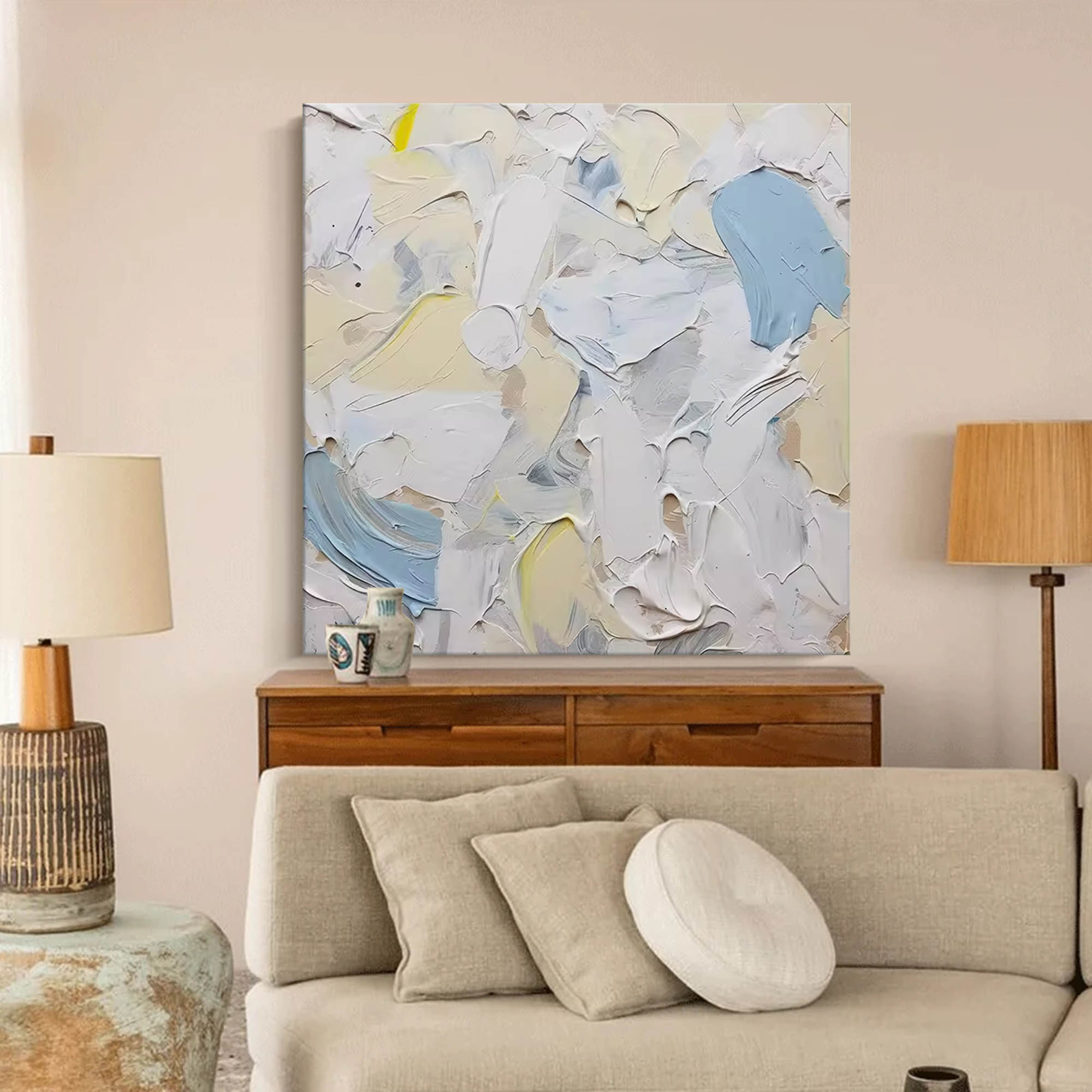 Wallart Textured Blue and White Abstract Art