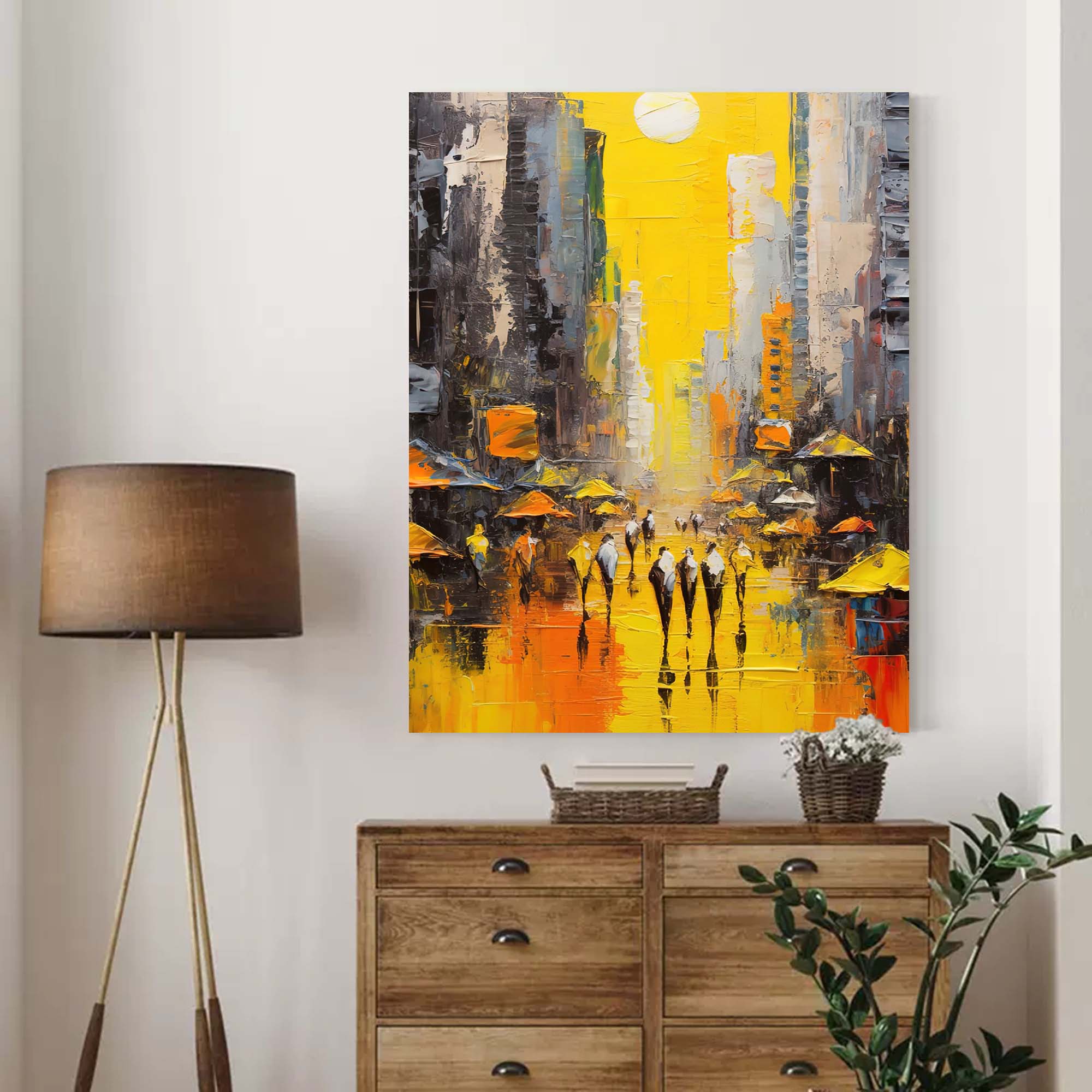 Wallart Sunlit Cityscape Abstract Oil Painting