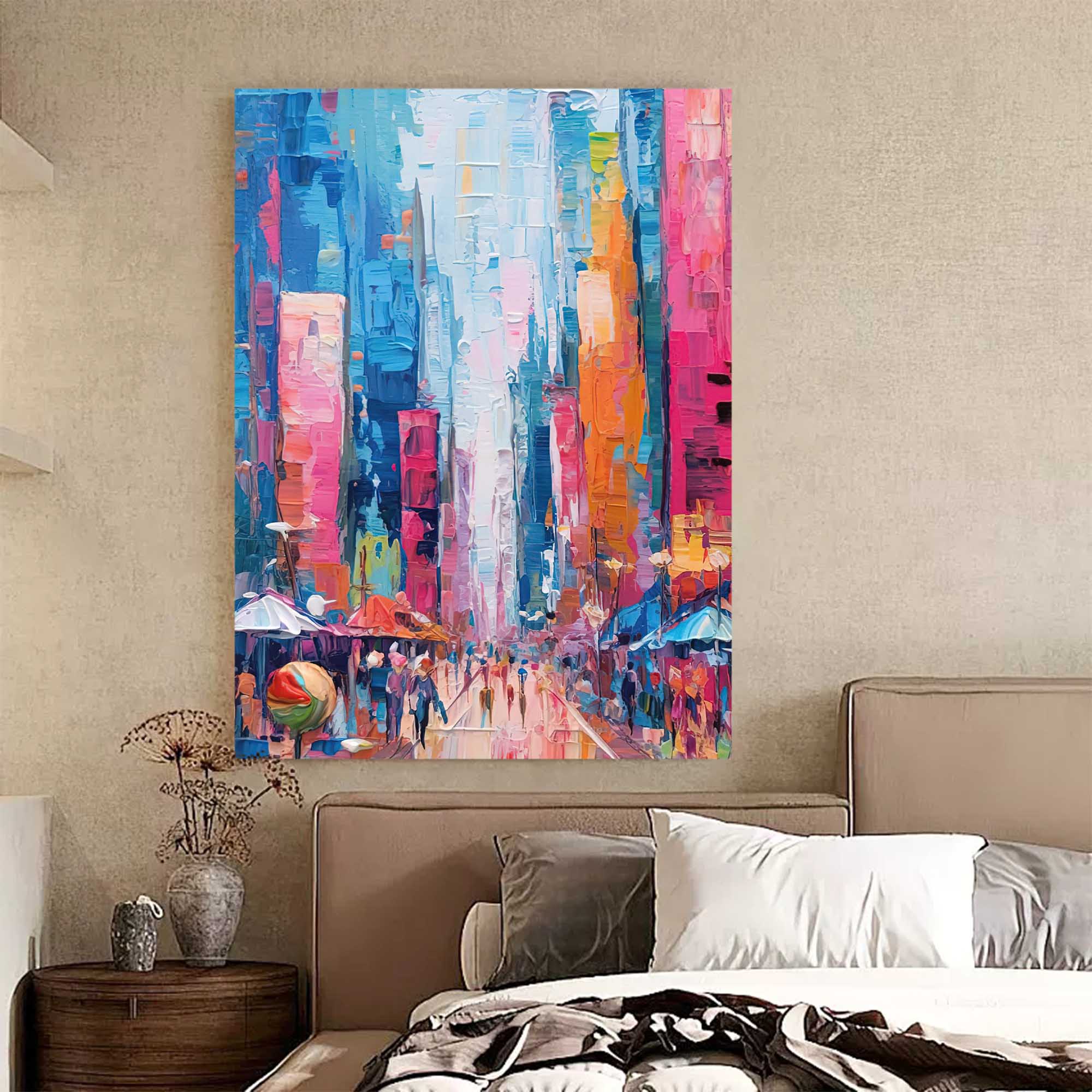 Wallart Vibrant City Skyline Oil Painting
