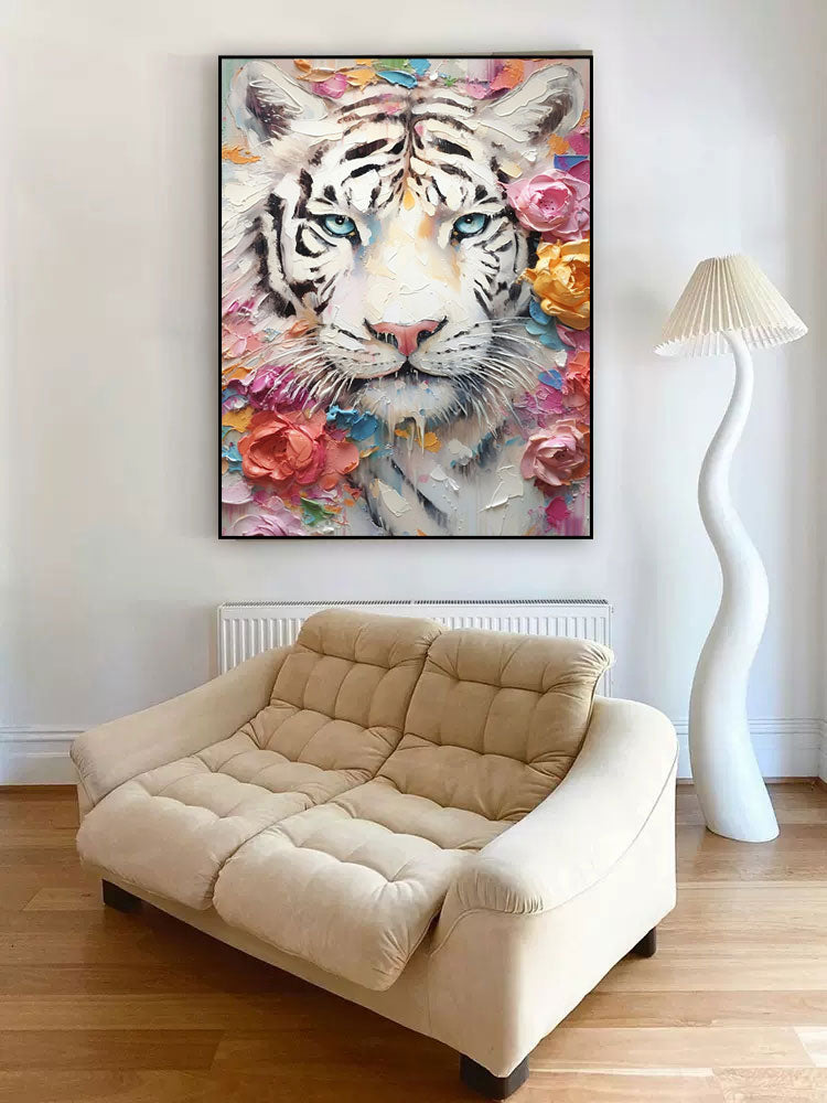Wallart Enchanted Grace: White Tiger and Blossoms