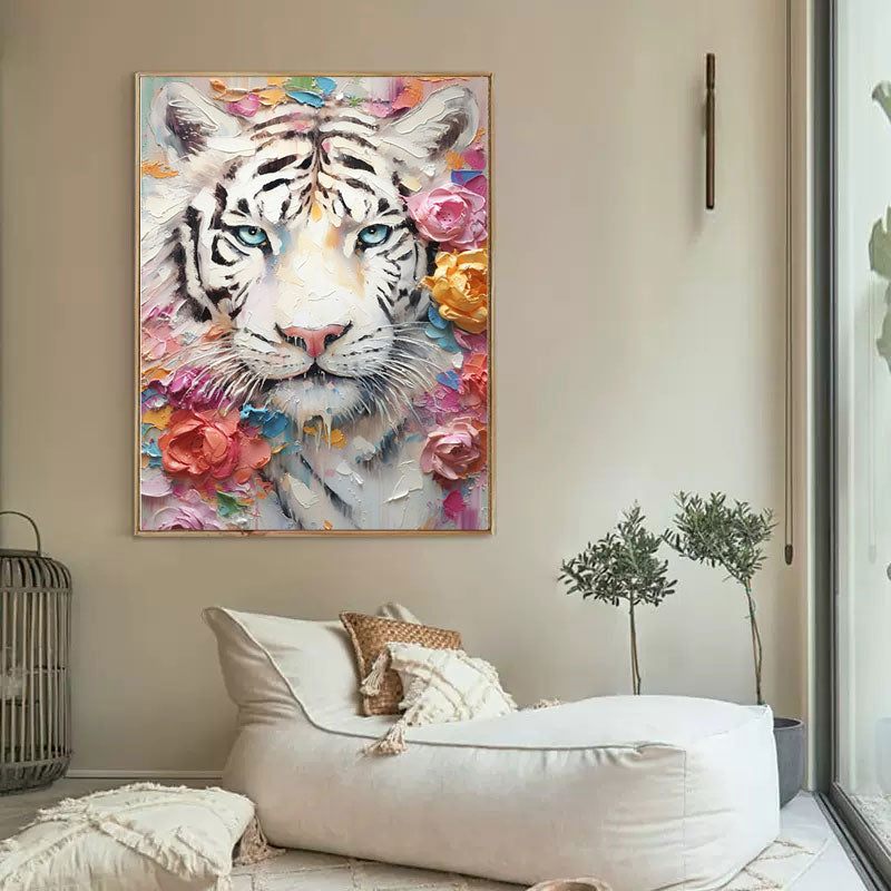 Wallart Enchanted Grace: White Tiger and Blossoms