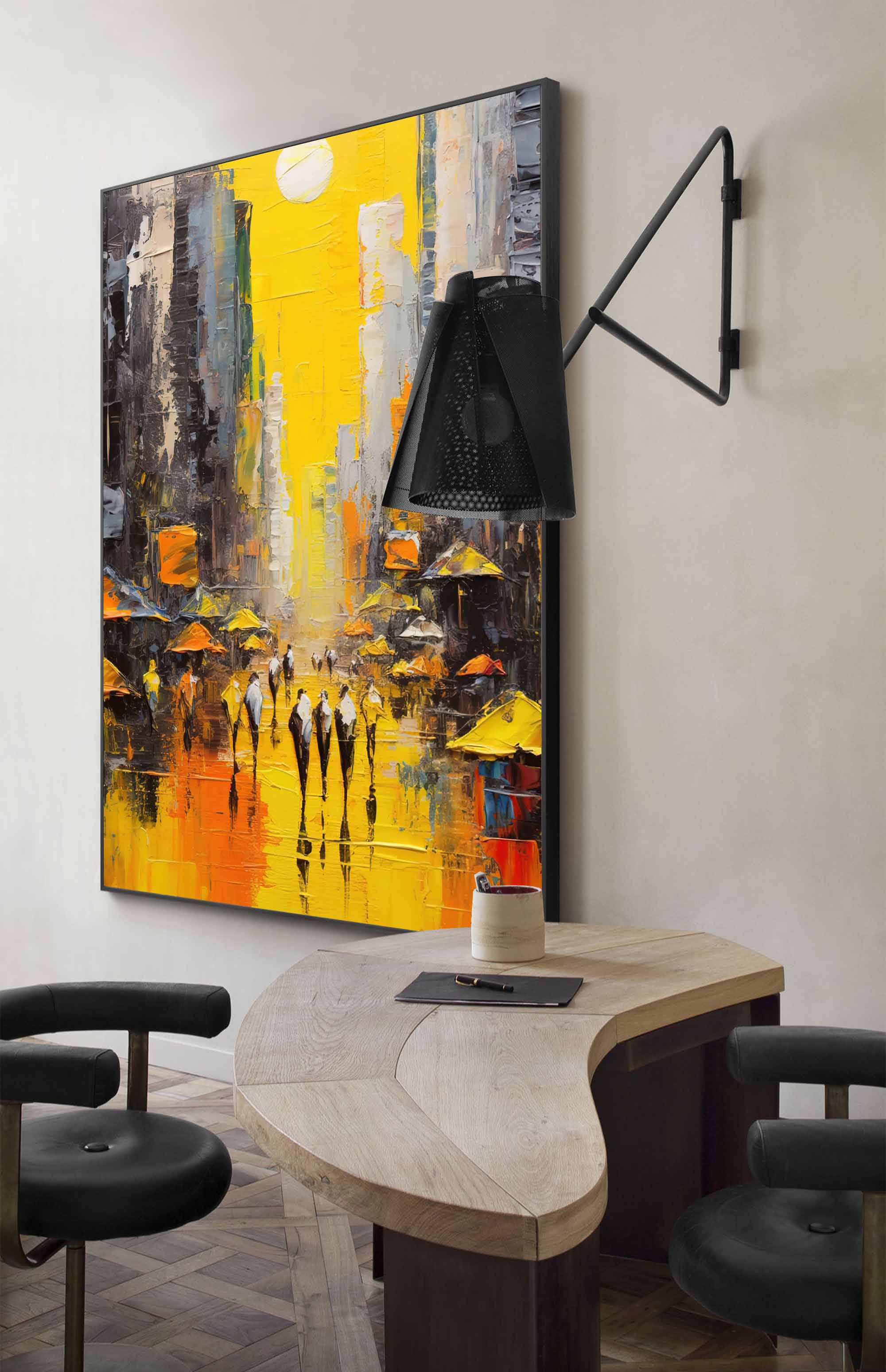 Wallart Sunlit Cityscape Abstract Oil Painting