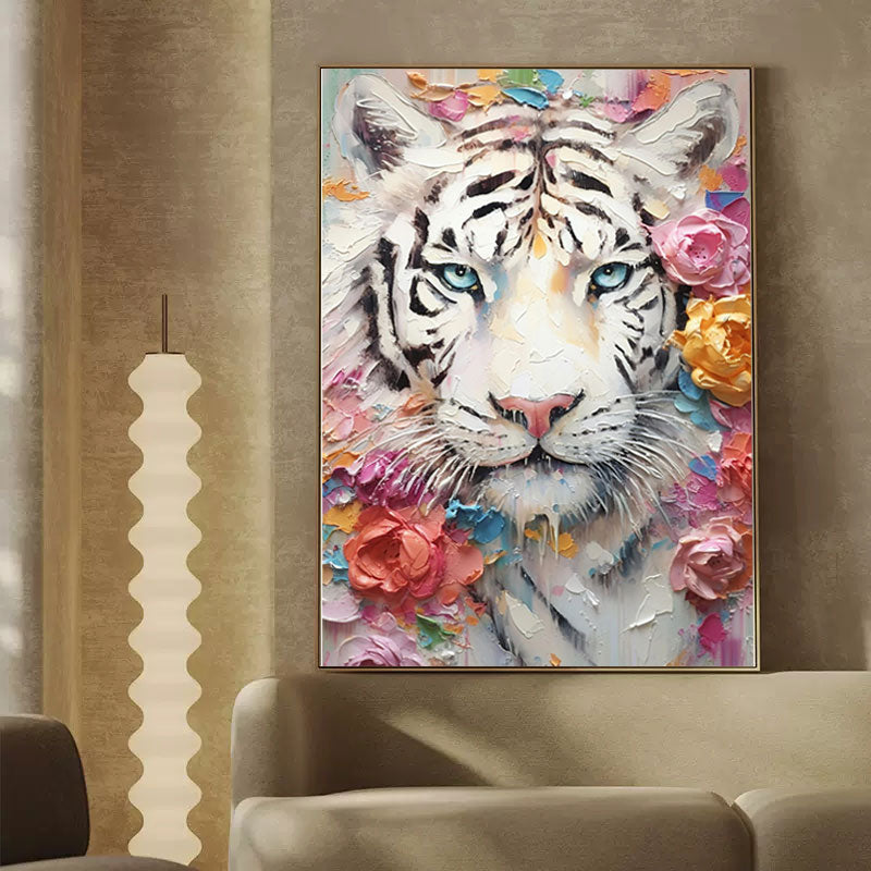 Wallart Enchanted Grace: White Tiger and Blossoms