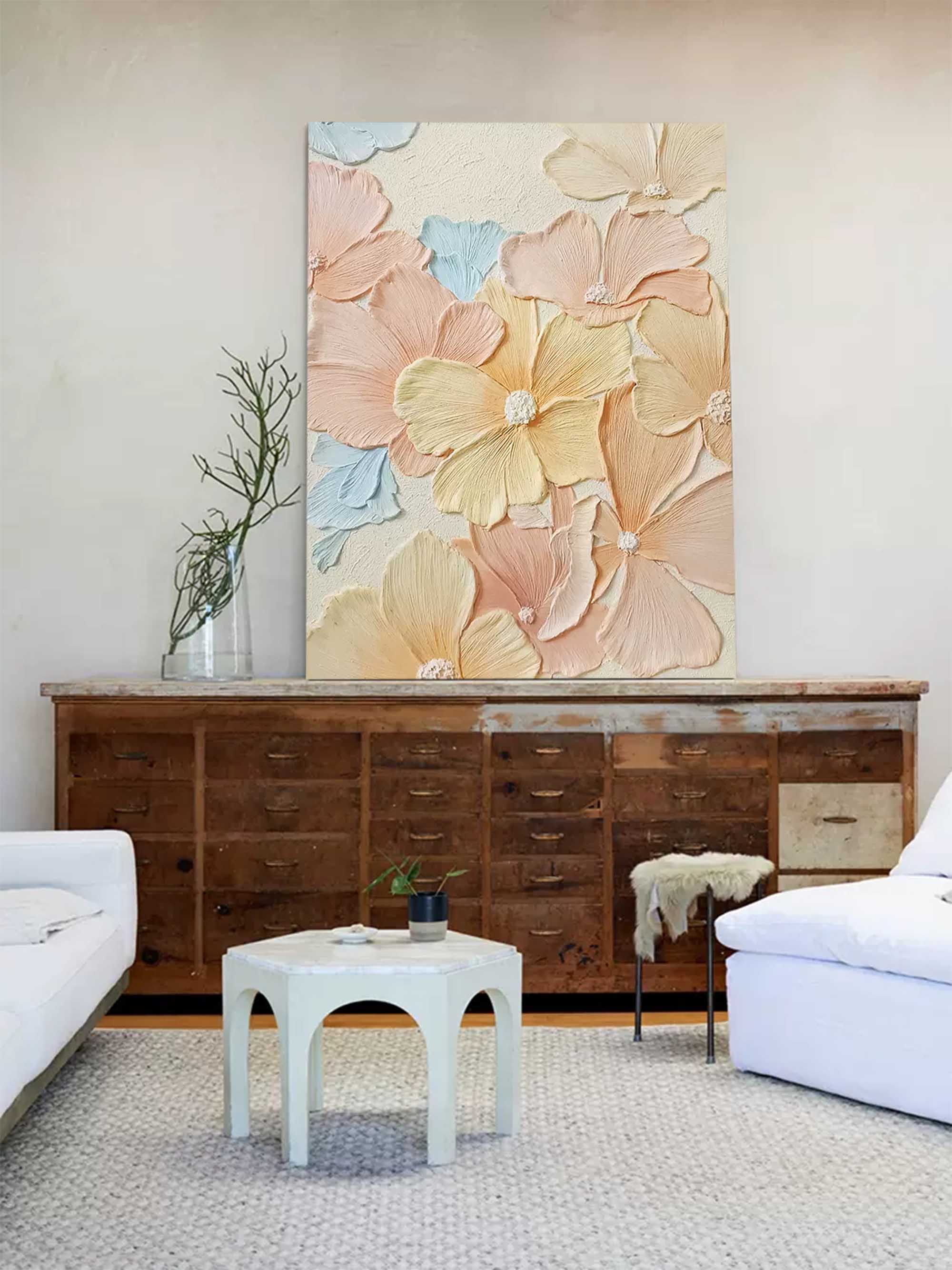 Wallart Pastel Floral Textured Canvas Art