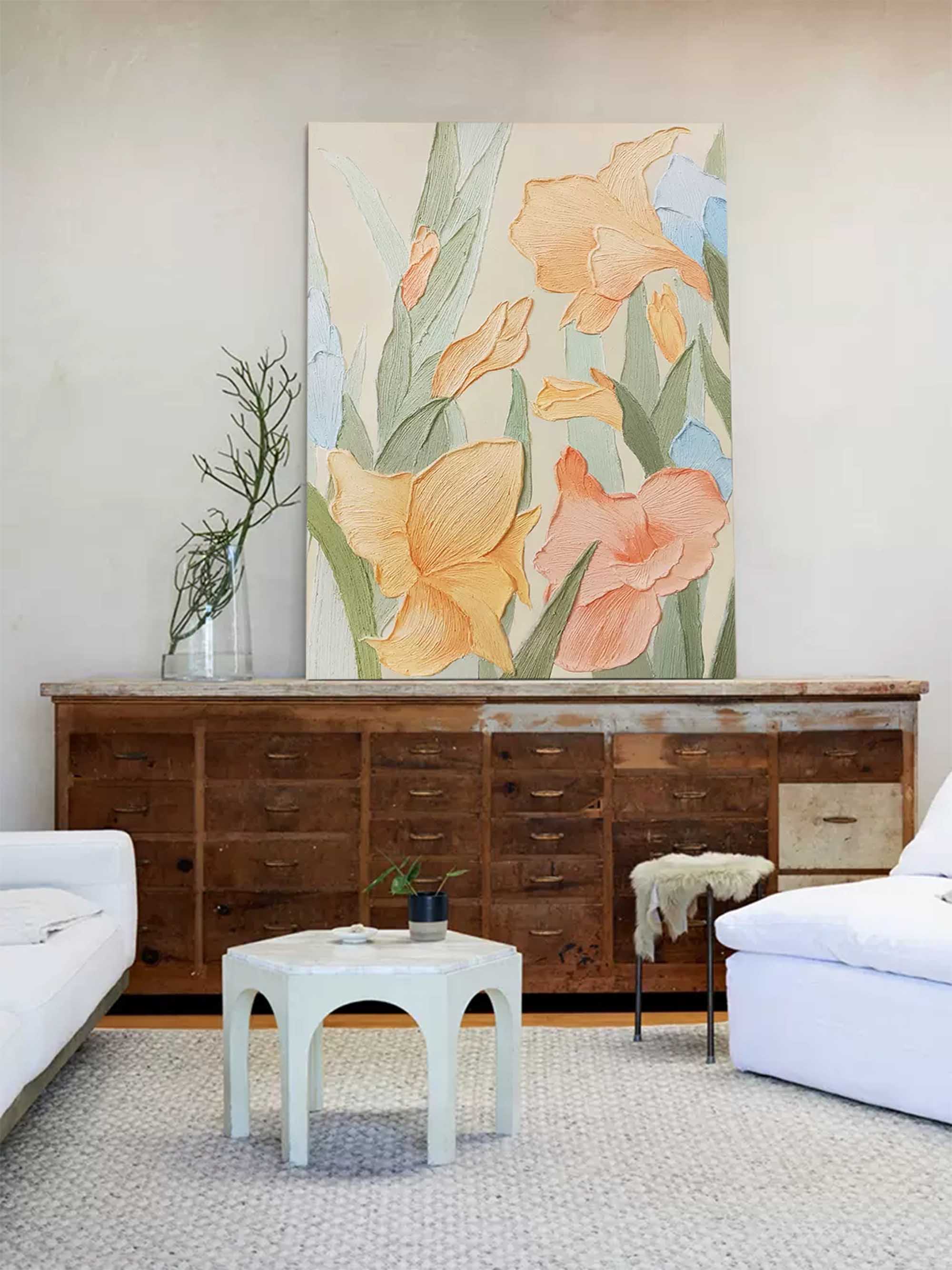 Wallart Vibrant Floral Textured Canvas Art