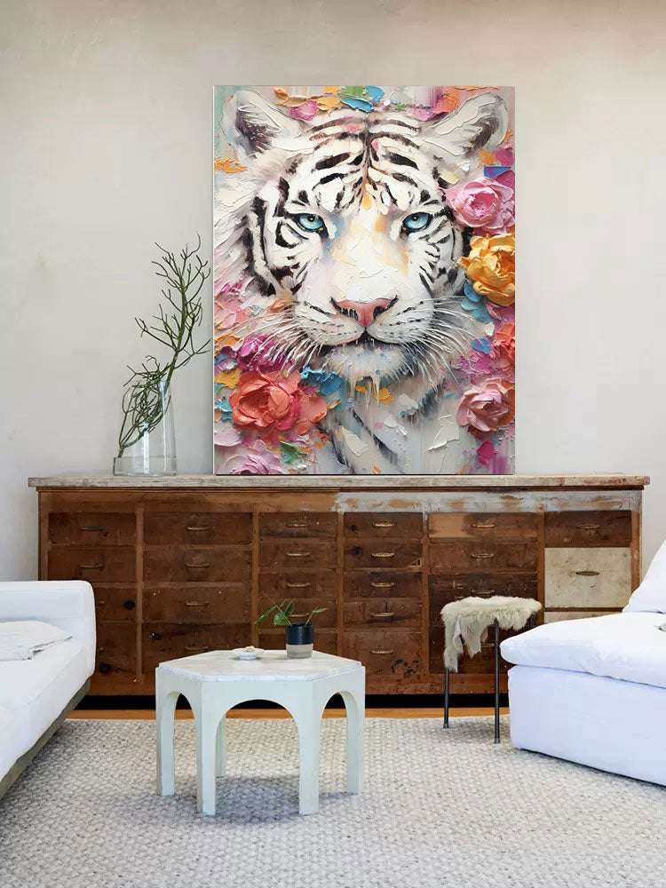 Wallart Enchanted Grace: White Tiger and Blossoms