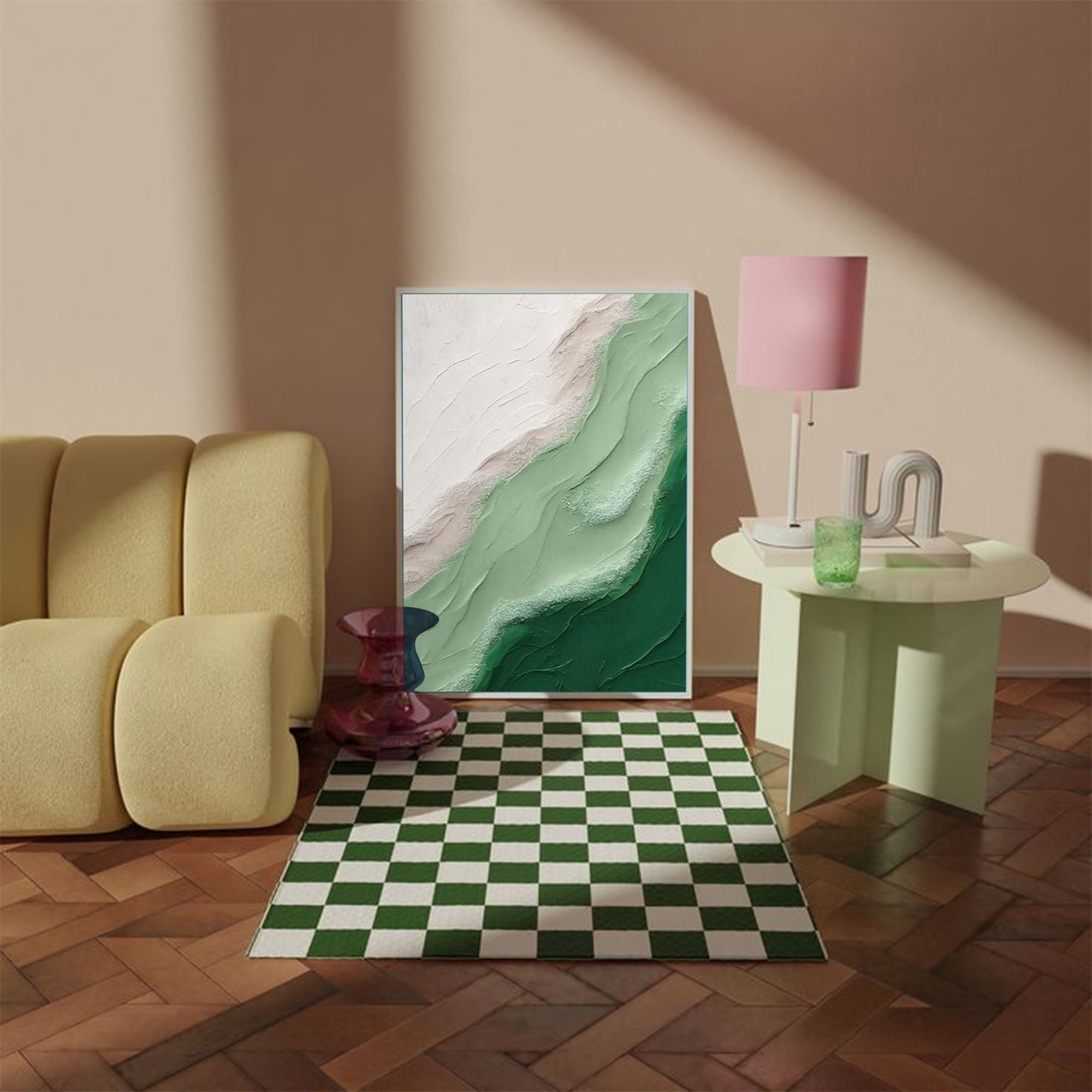 Wallart Textured Green Wave Abstract Canvas Art