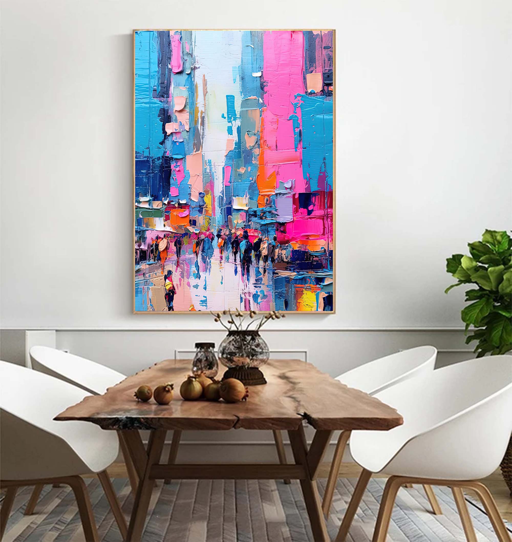 Wallart Vibrant City Life Oil Painting