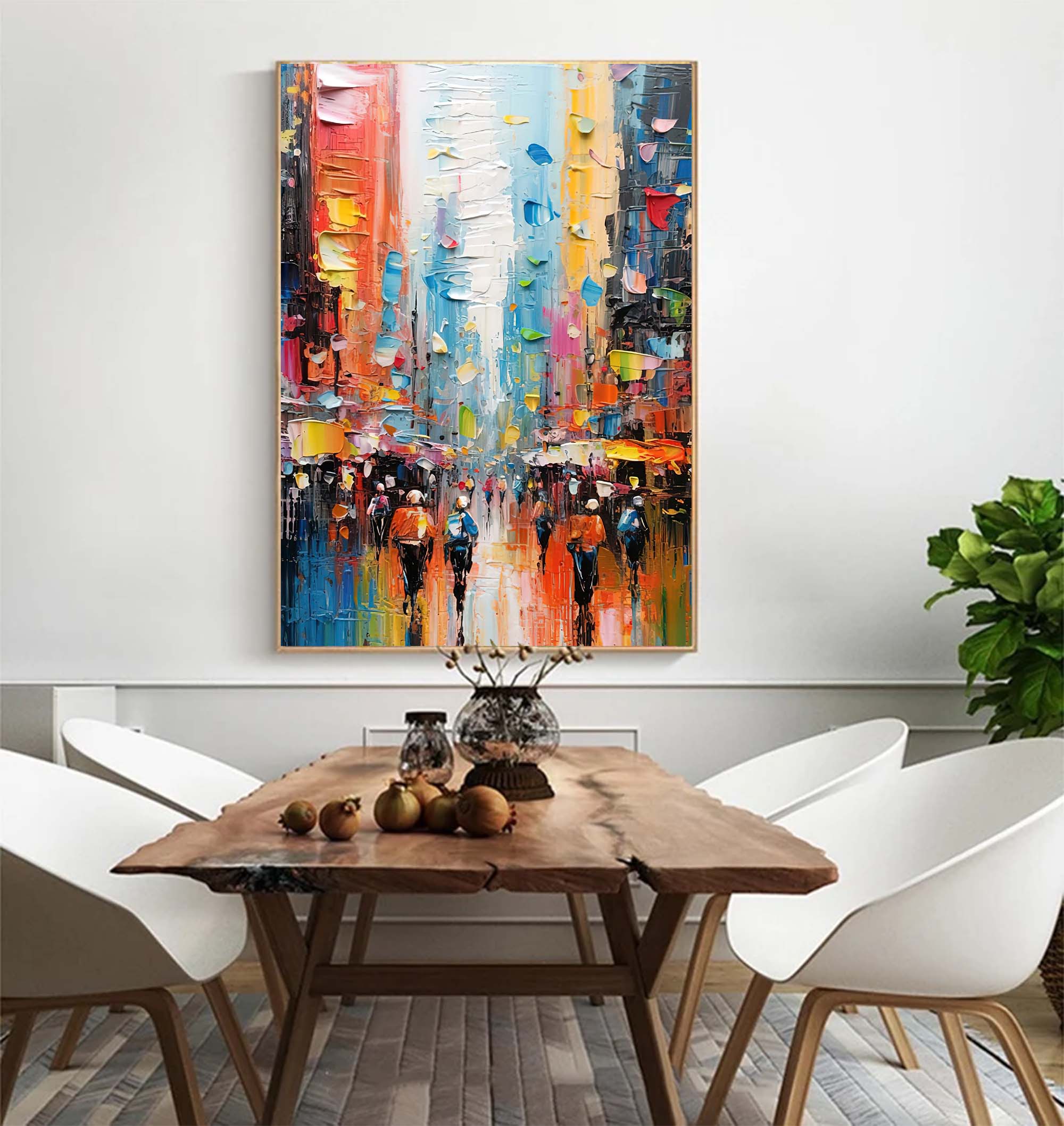 Wallart Abstract Vibrant City Rain Oil Painting
