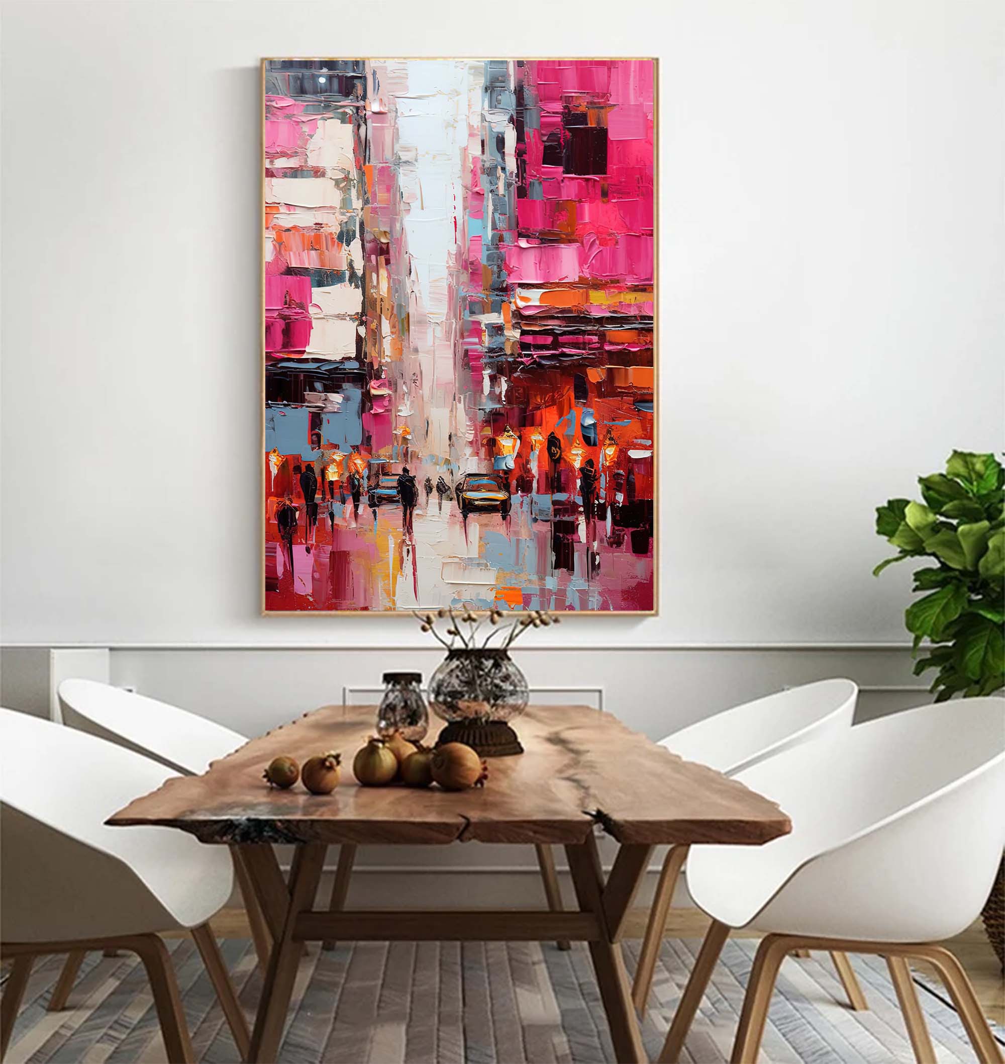 Wallart City Streets in Pink Hues Oil Painting