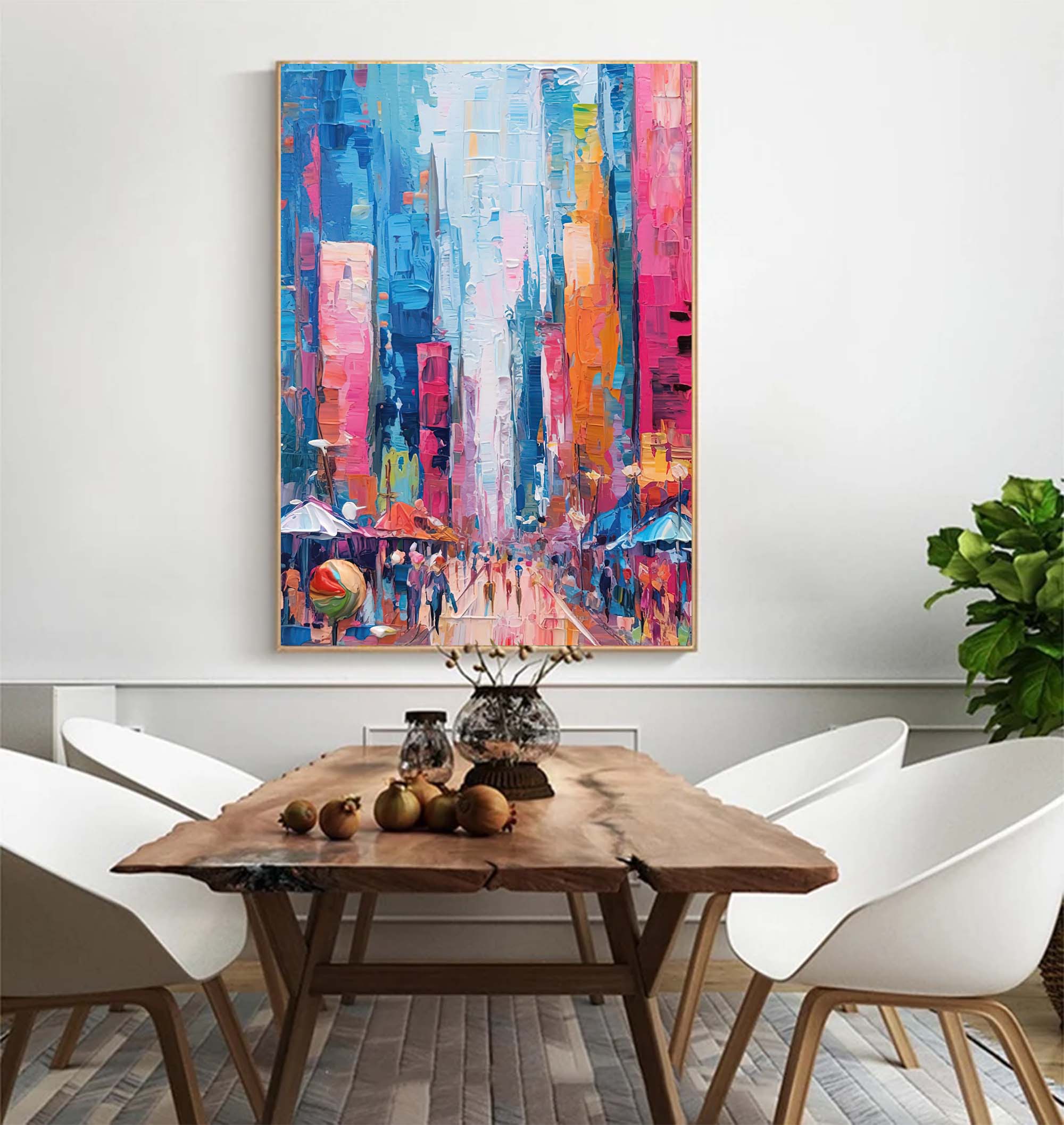 Wallart Vibrant City Skyline Oil Painting