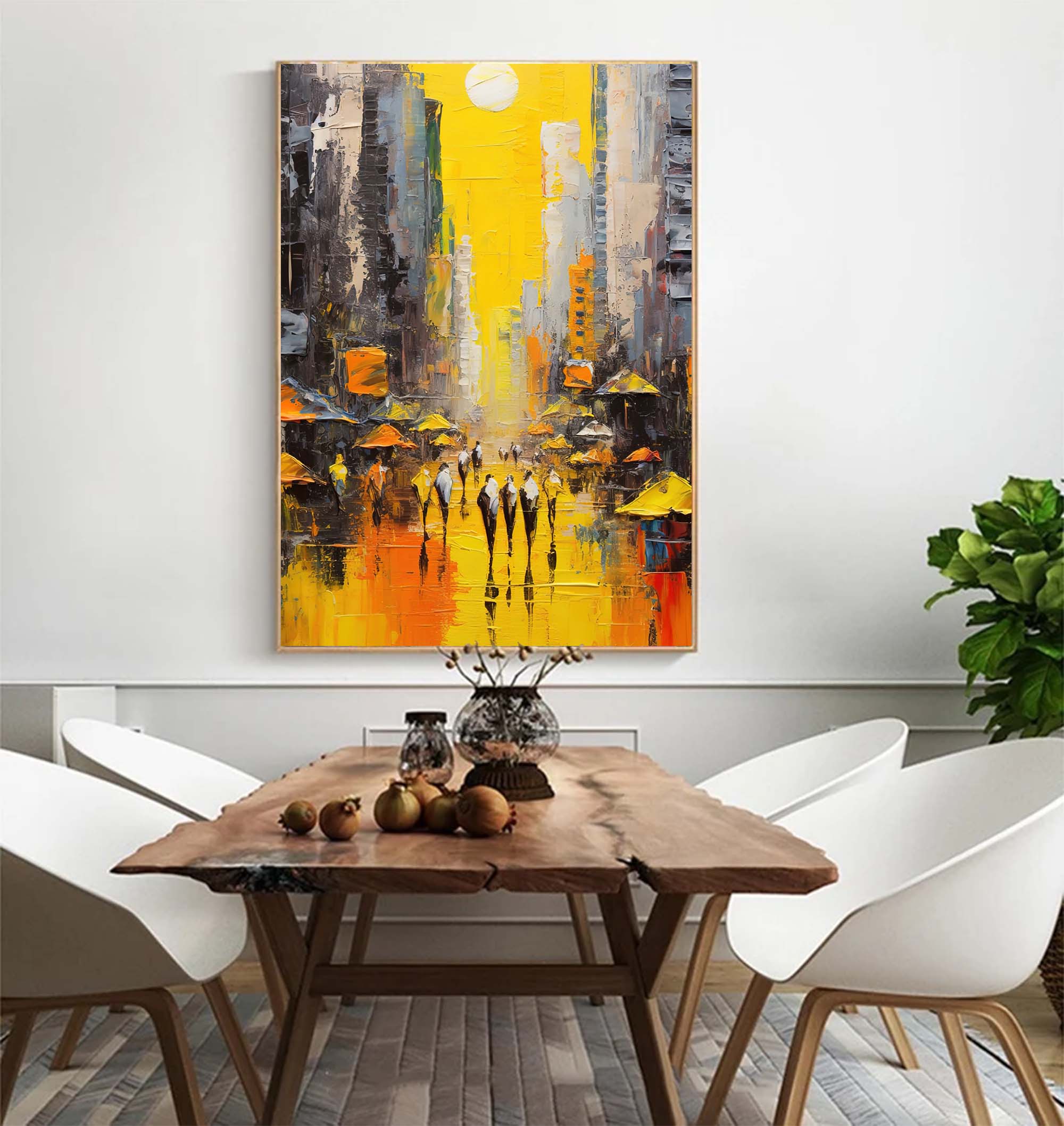 Wallart Sunlit Cityscape Abstract Oil Painting