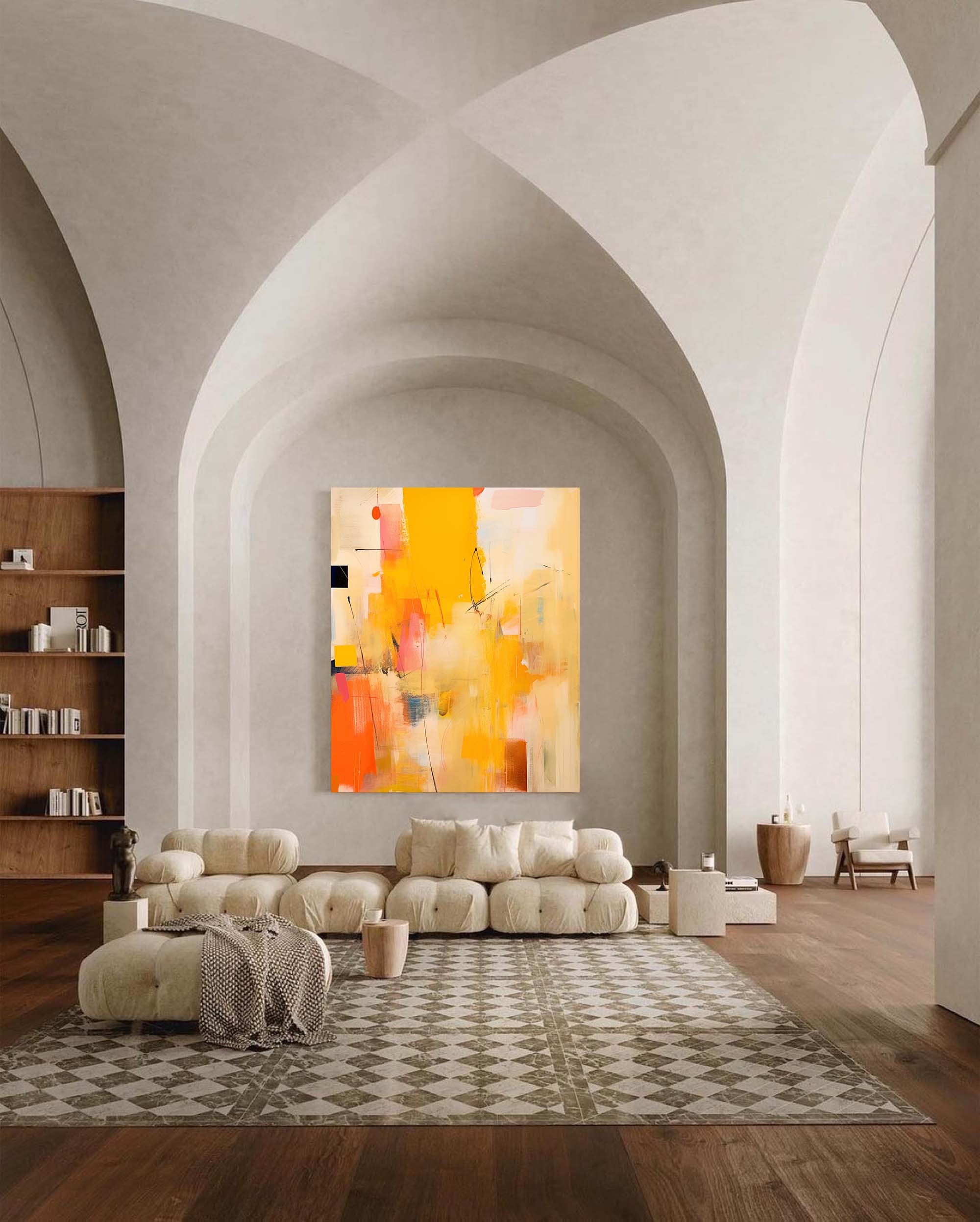 Wallart Sunrise Abstraction in Yellow and Pink