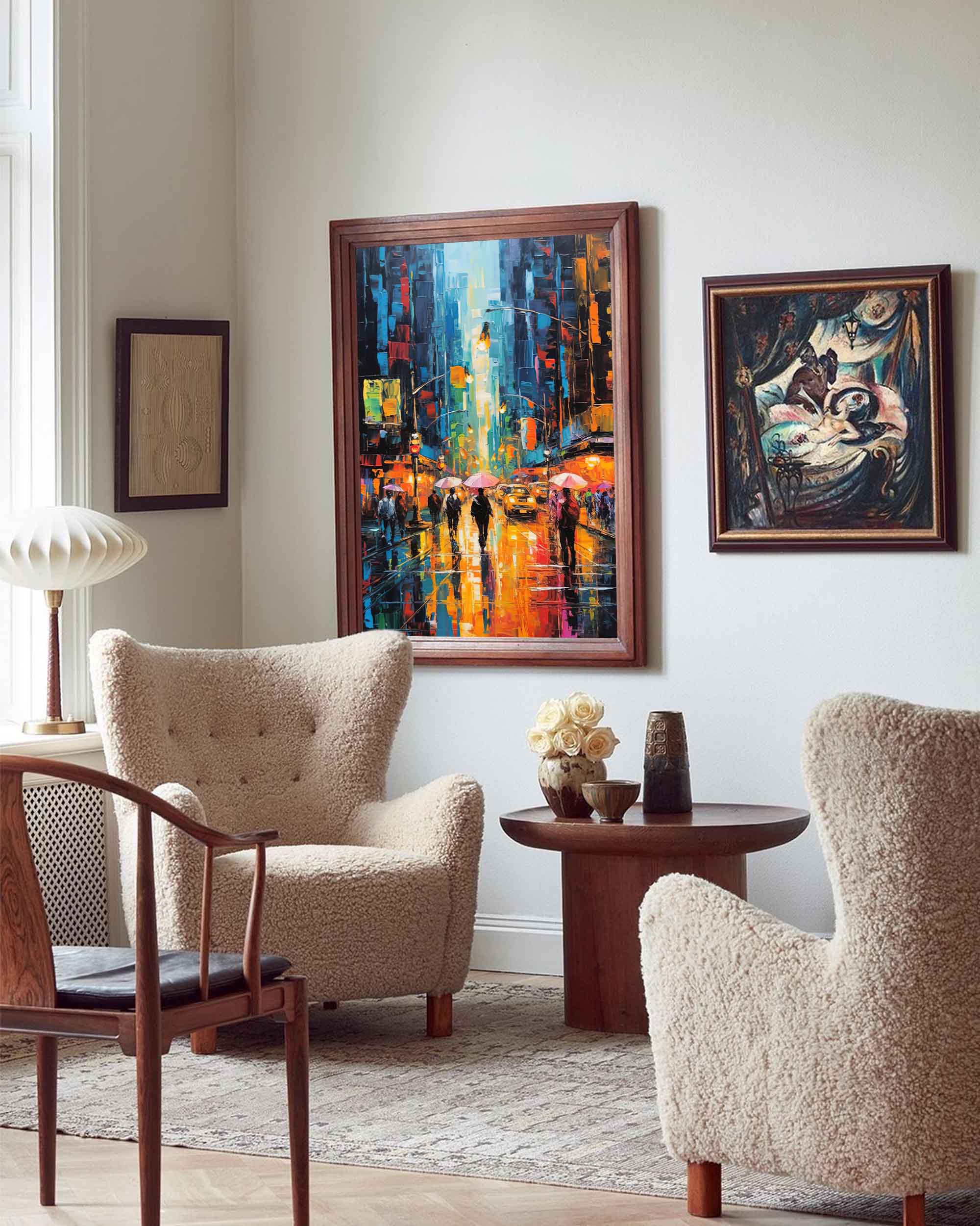 Wallart City Lights Rainy Street Canvas