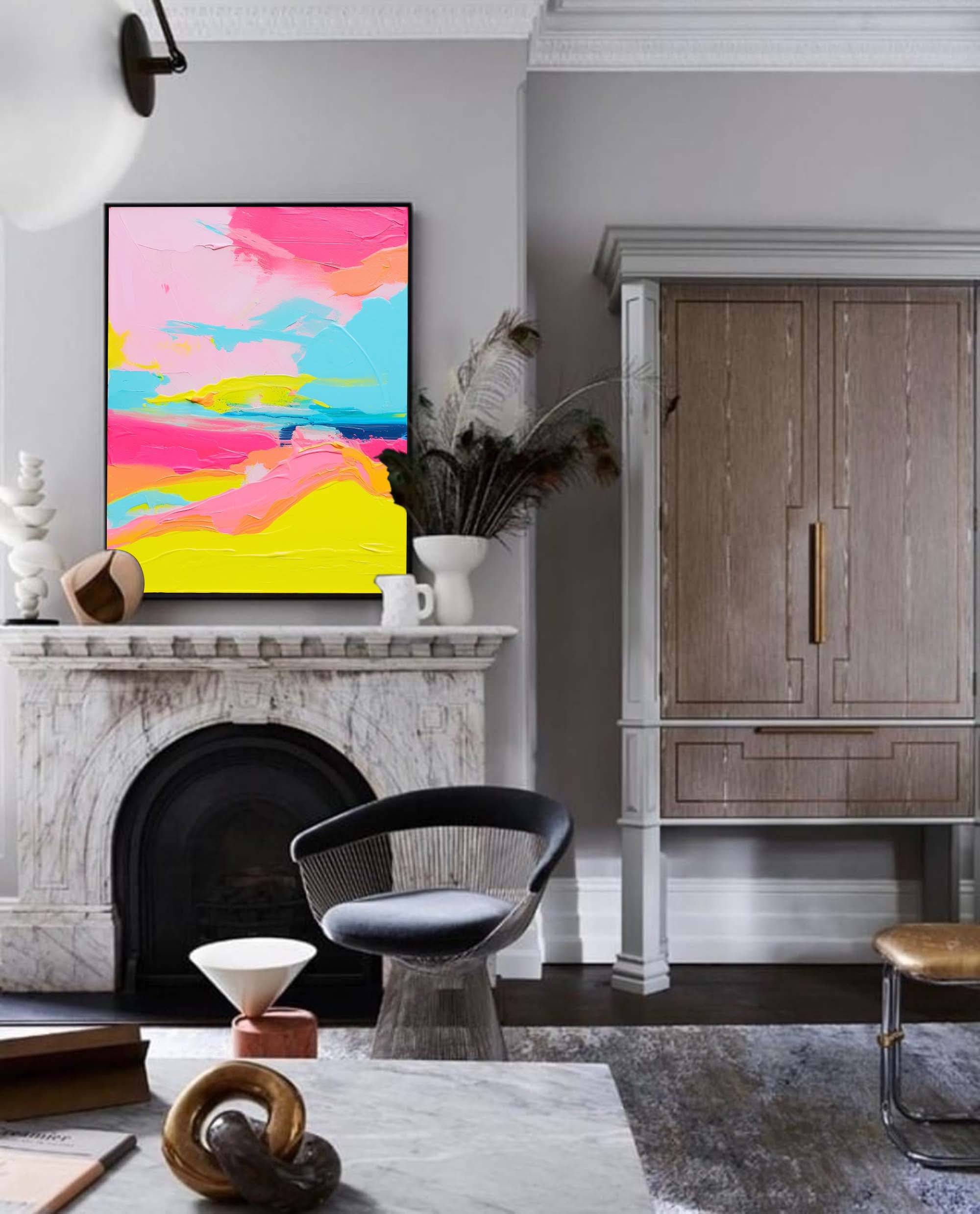 Wallart Neon Horizon Abstract Canvas