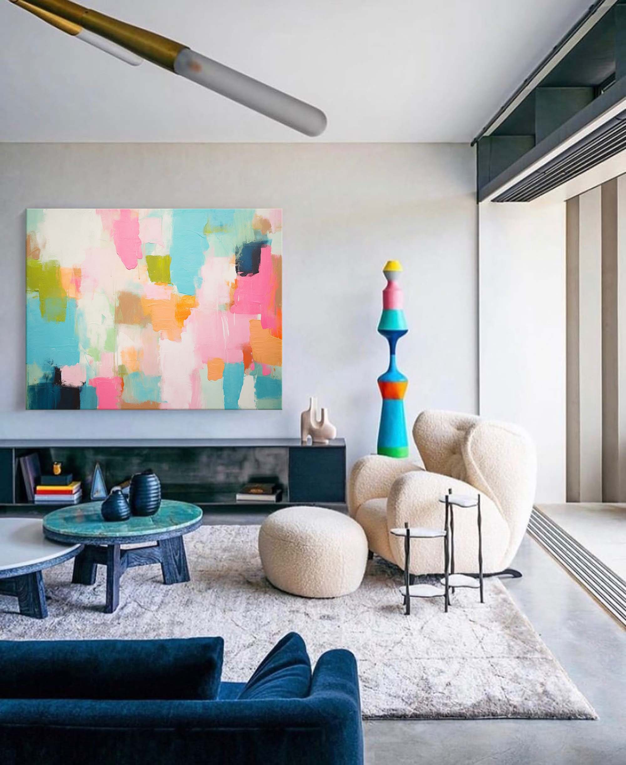 Wallart Pastel Patchwork Abstract Canvas