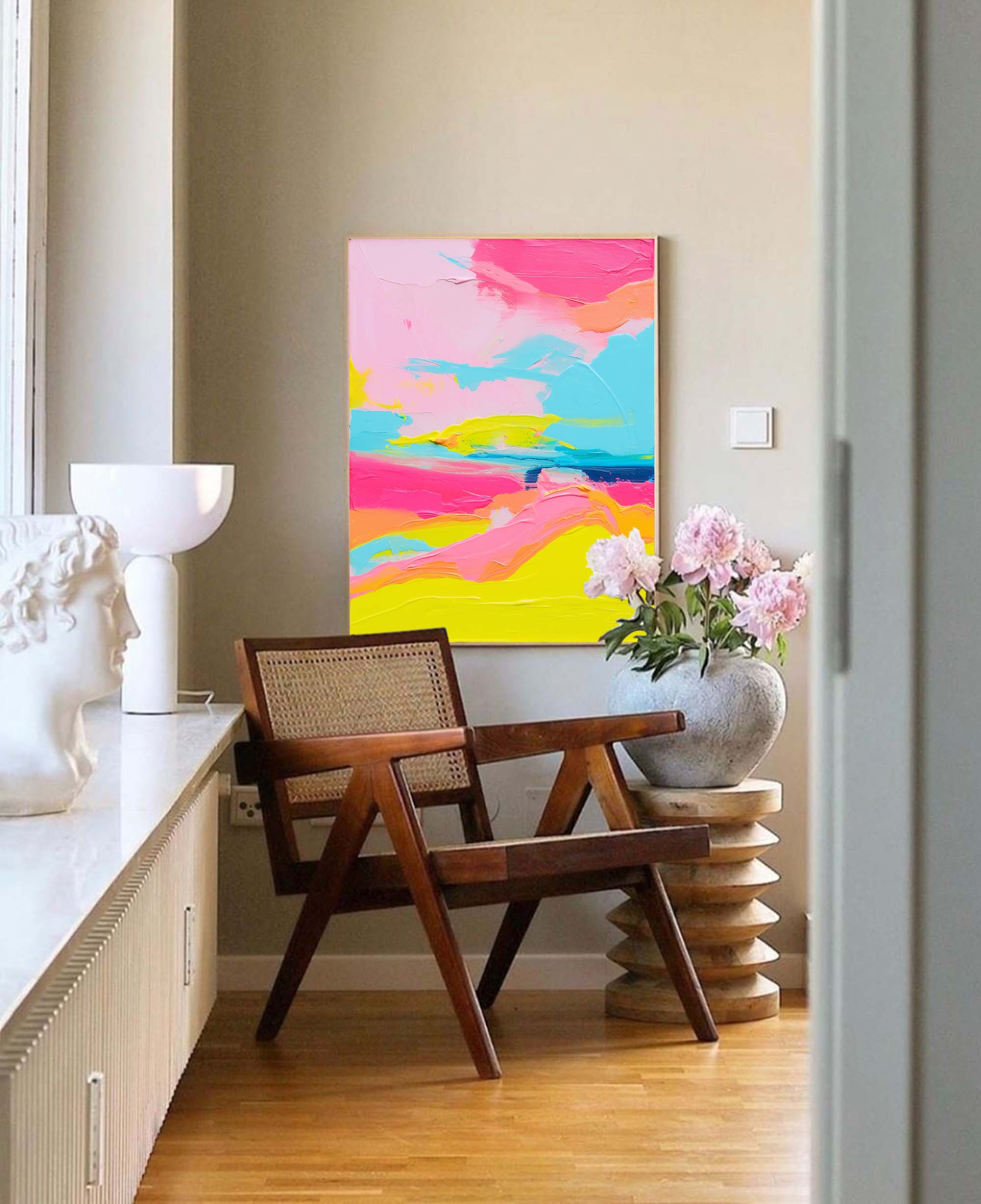 Wallart Neon Horizon Abstract Canvas