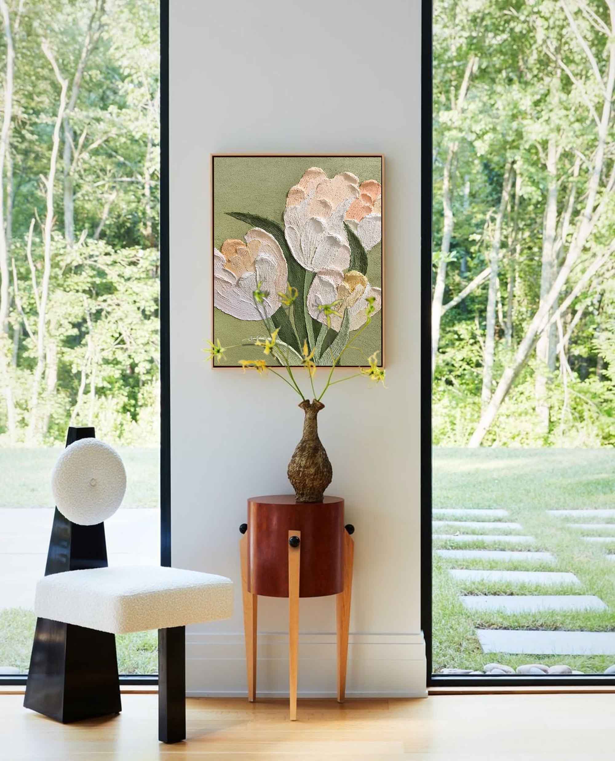 Wallart White Tulip Textured Canvas Art