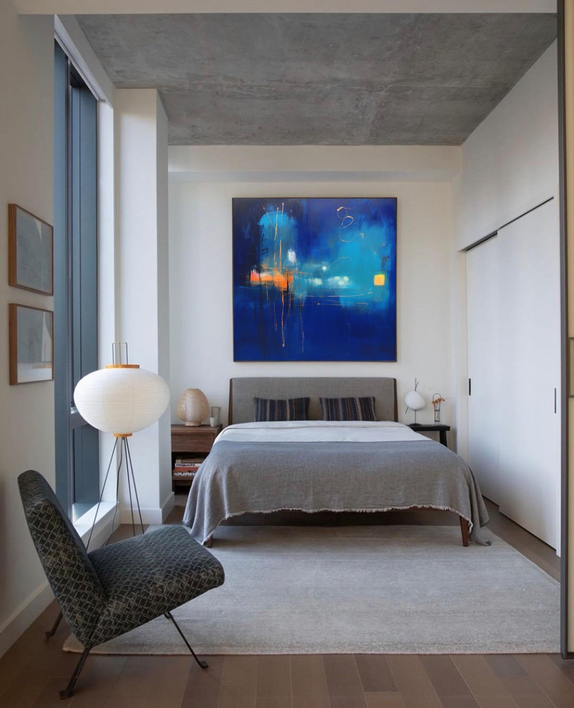 Wallart Nocturnal Blue Abstract Cityscape