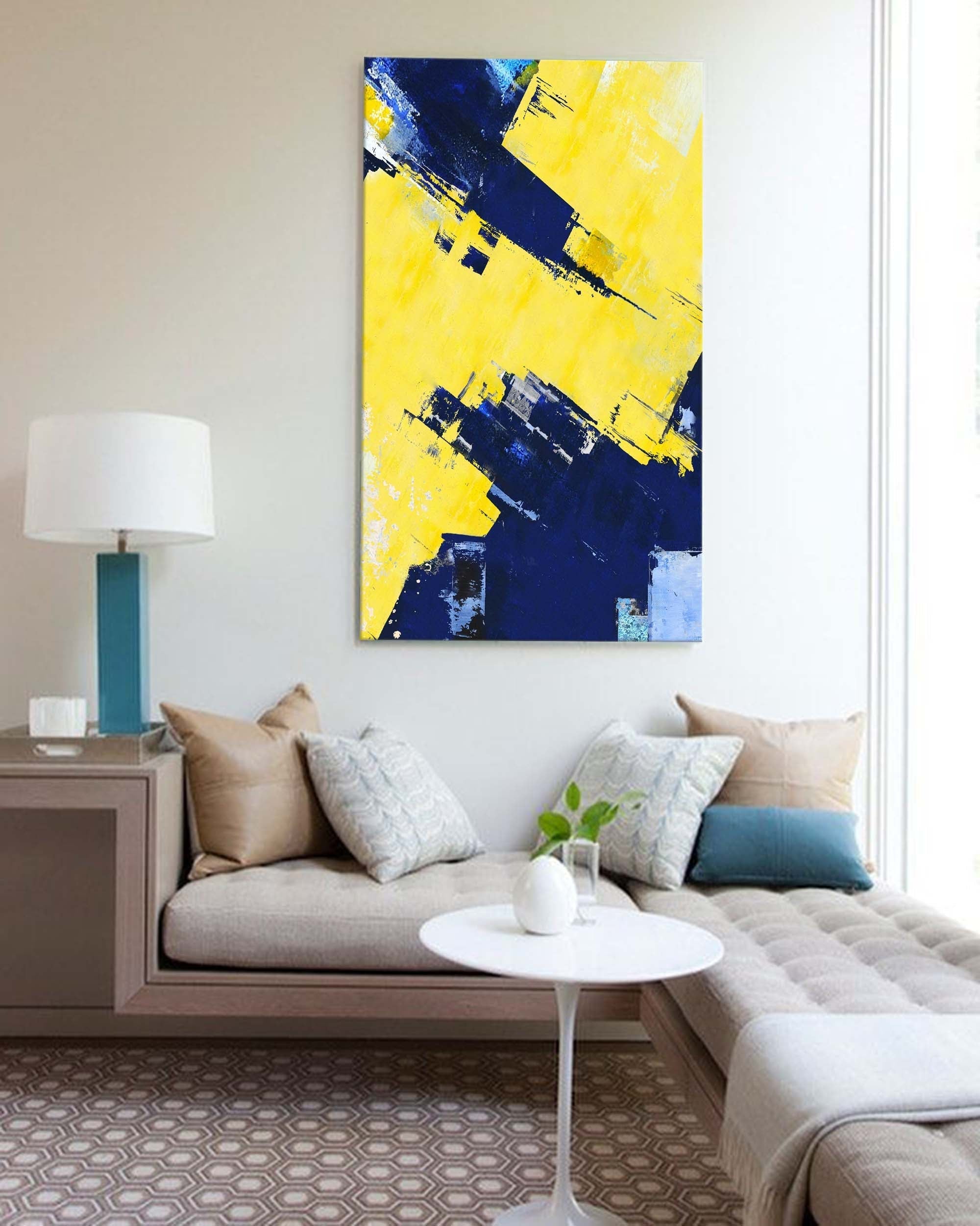 Wallart Vibrant Blue and Yellow Abstract