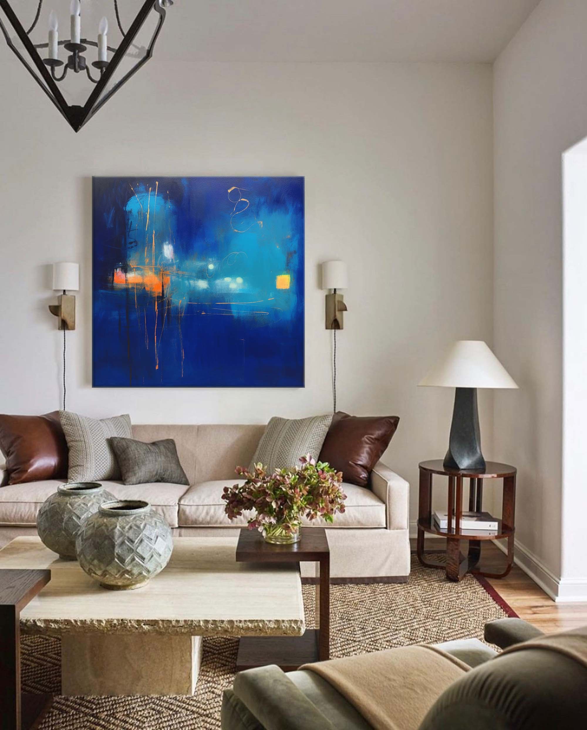 Wallart Nocturnal Blue Abstract Cityscape
