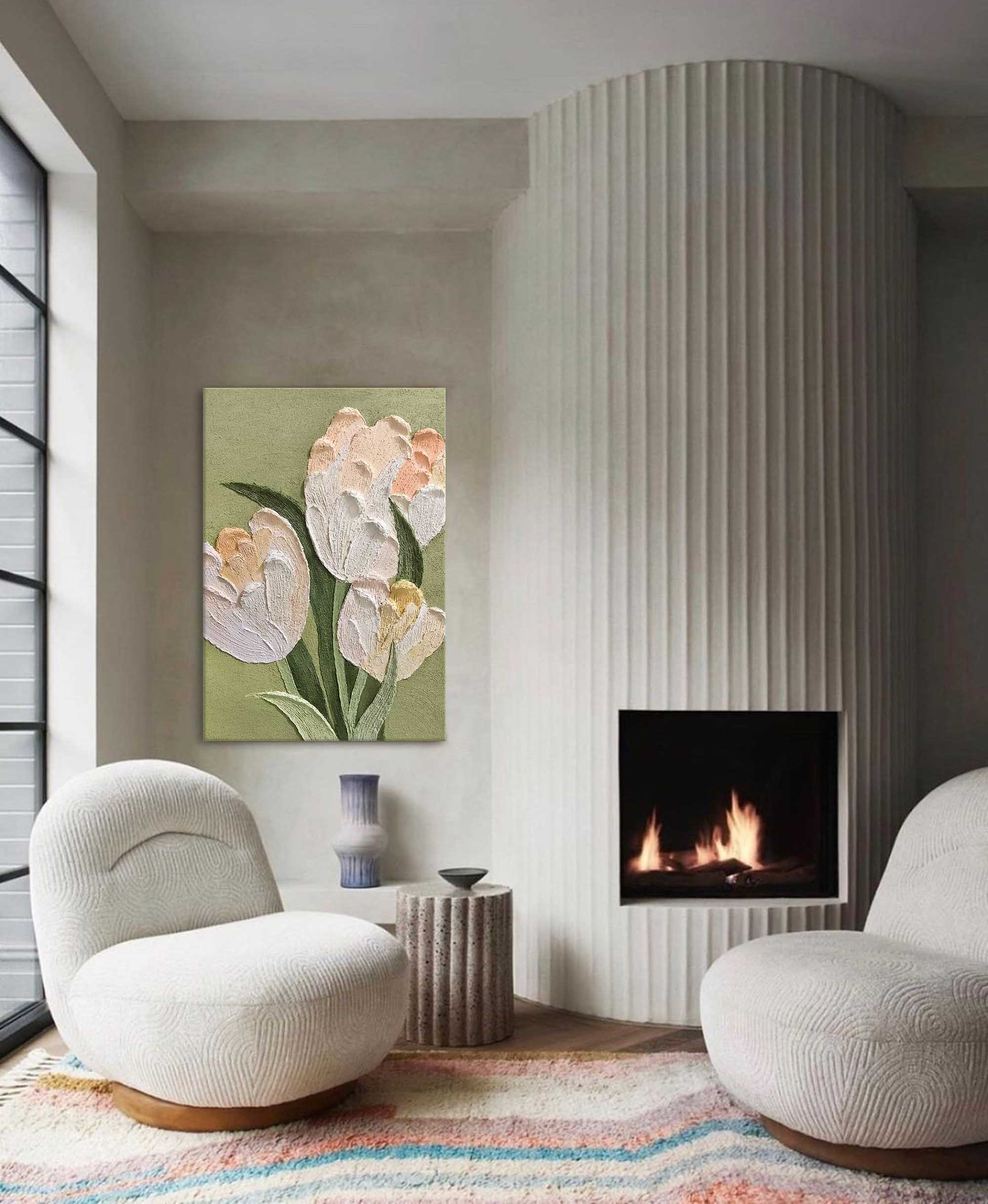 Wallart White Tulip Textured Canvas Art