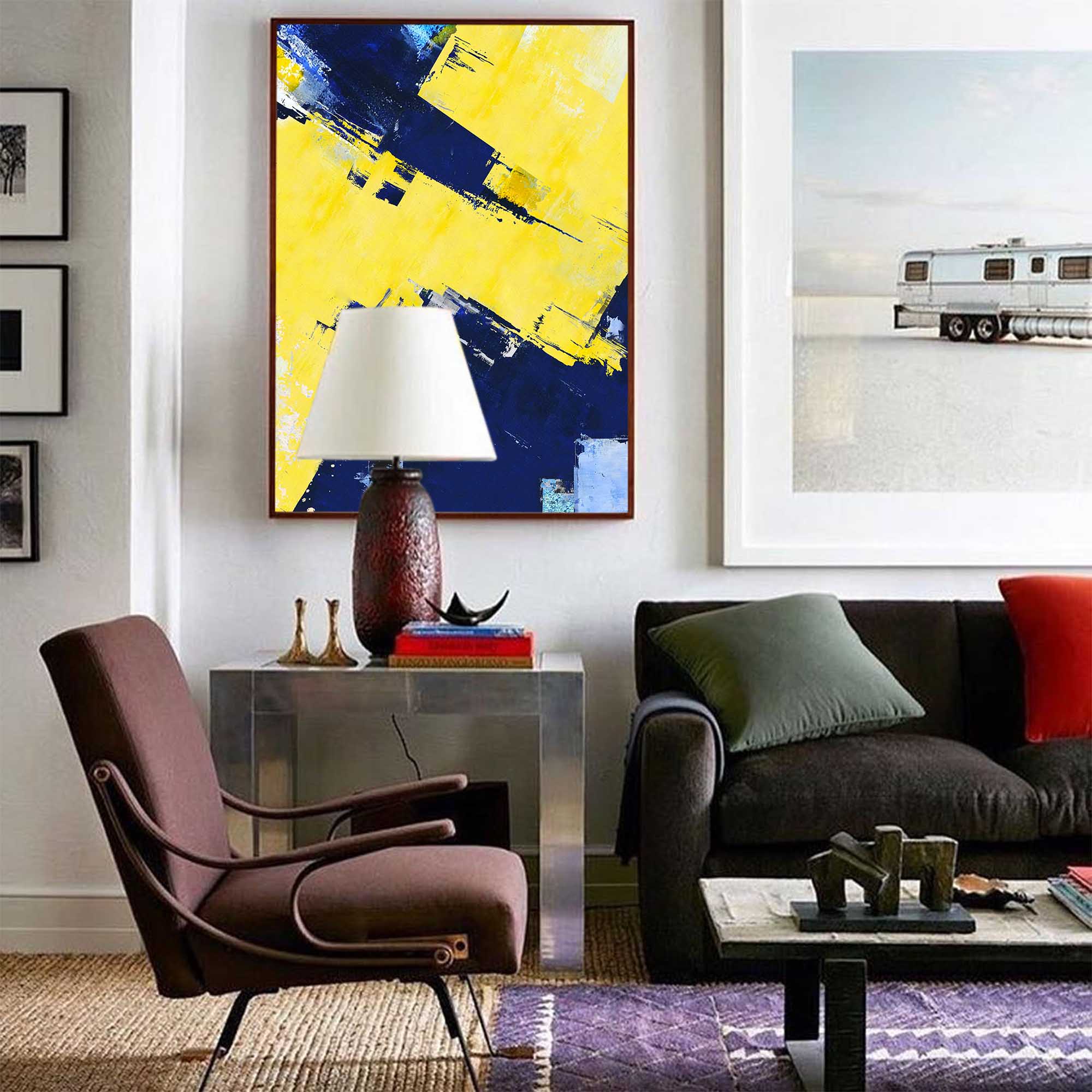 Wallart Vibrant Blue and Yellow Abstract