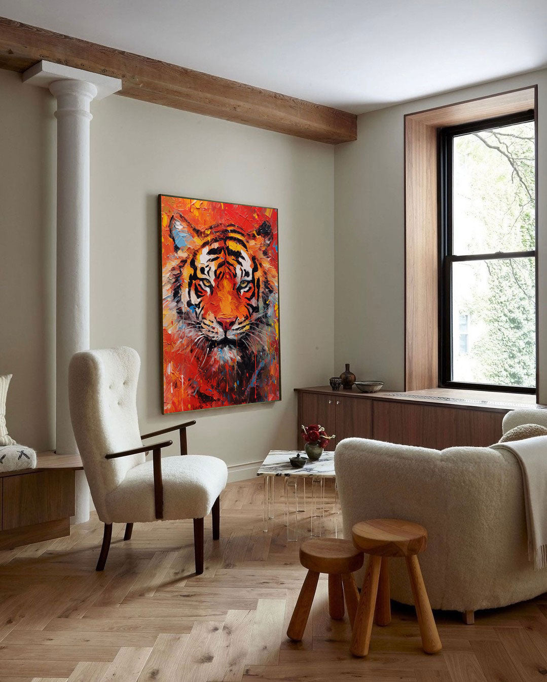 Wallart Flame Tiger in Fiery Colors