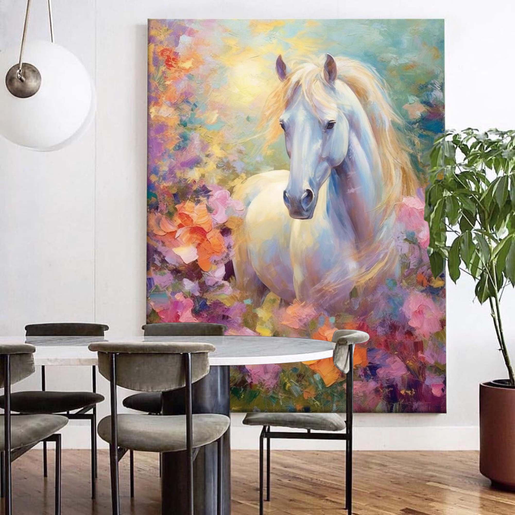Wallart Majestic White Horse in Blooming Garden