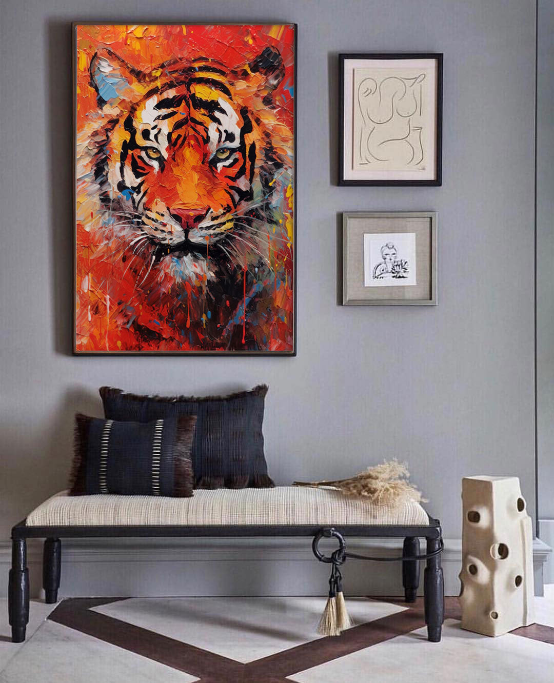 Wallart Flame Tiger in Fiery Colors