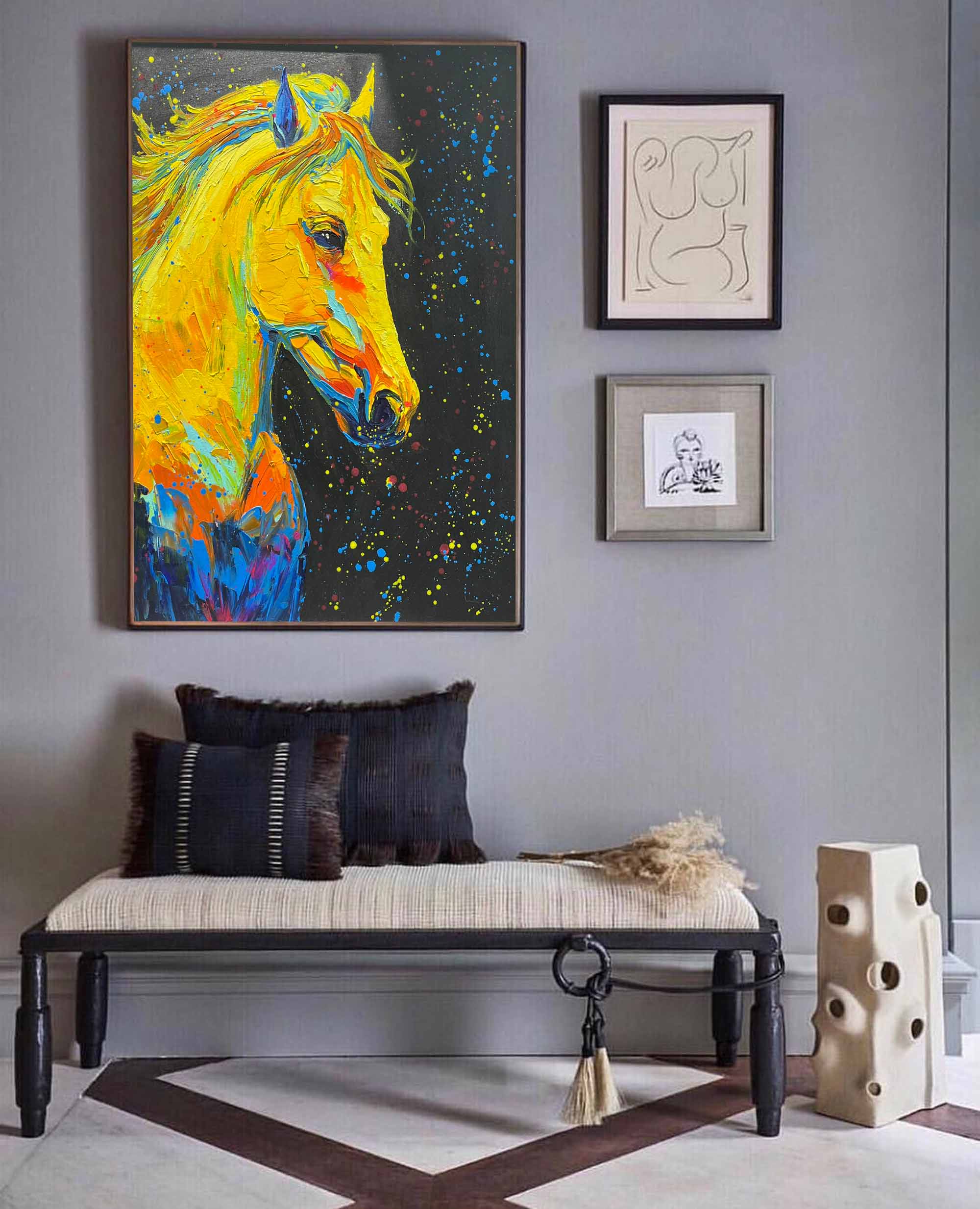 Wallart Vibrant Neon Horse in Cosmic Colors