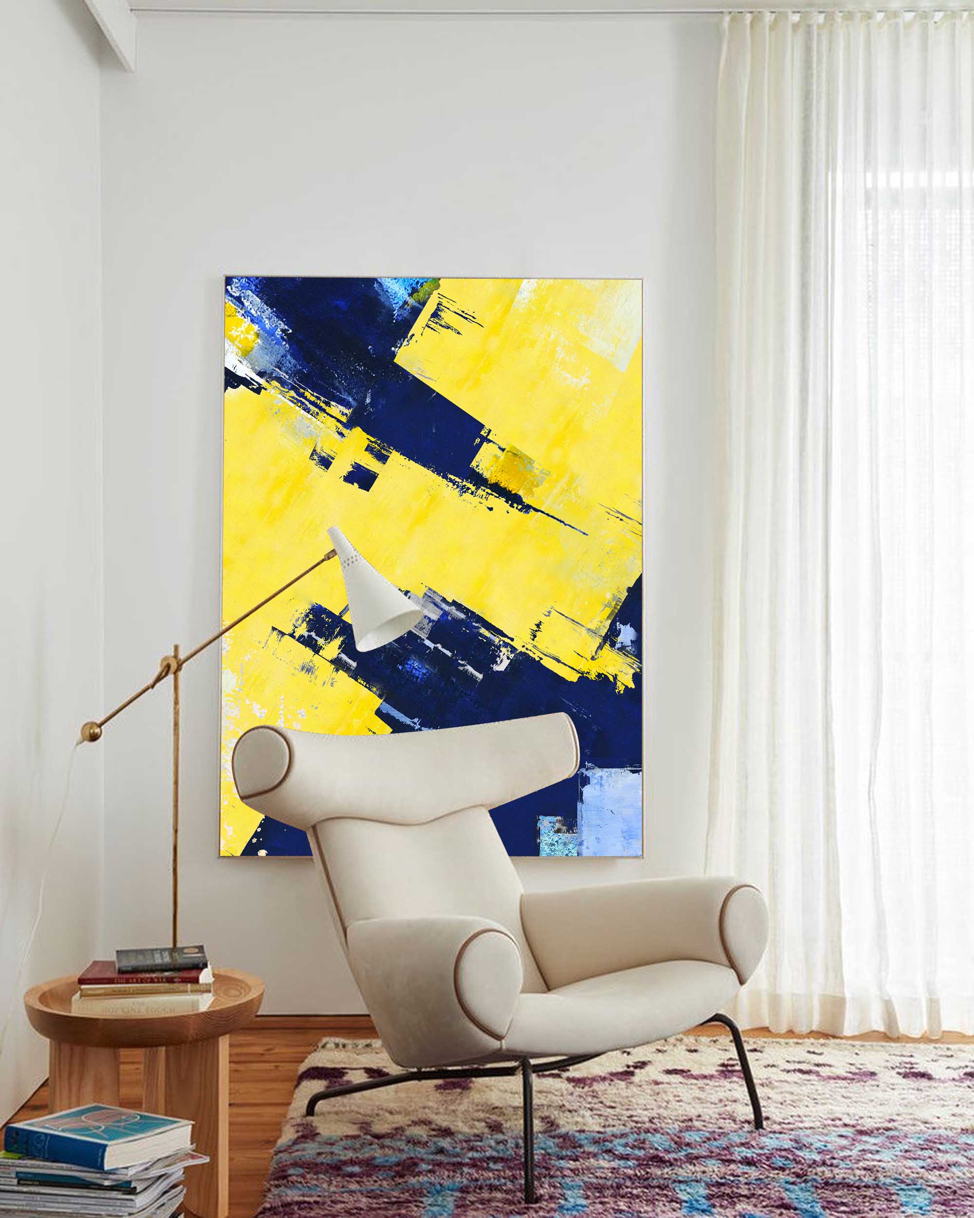Wallart Vibrant Blue and Yellow Abstract