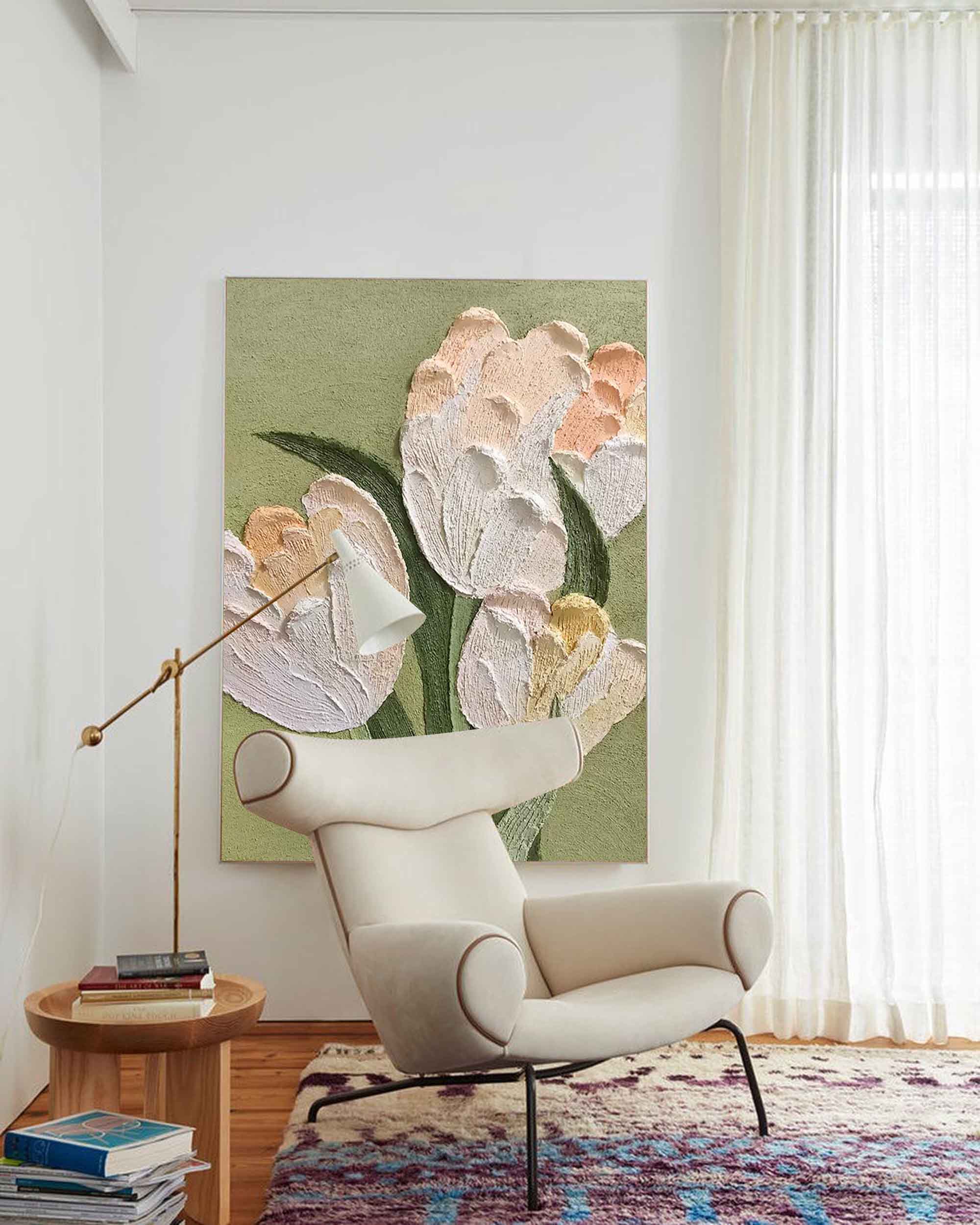 Wallart White Tulip Textured Canvas Art