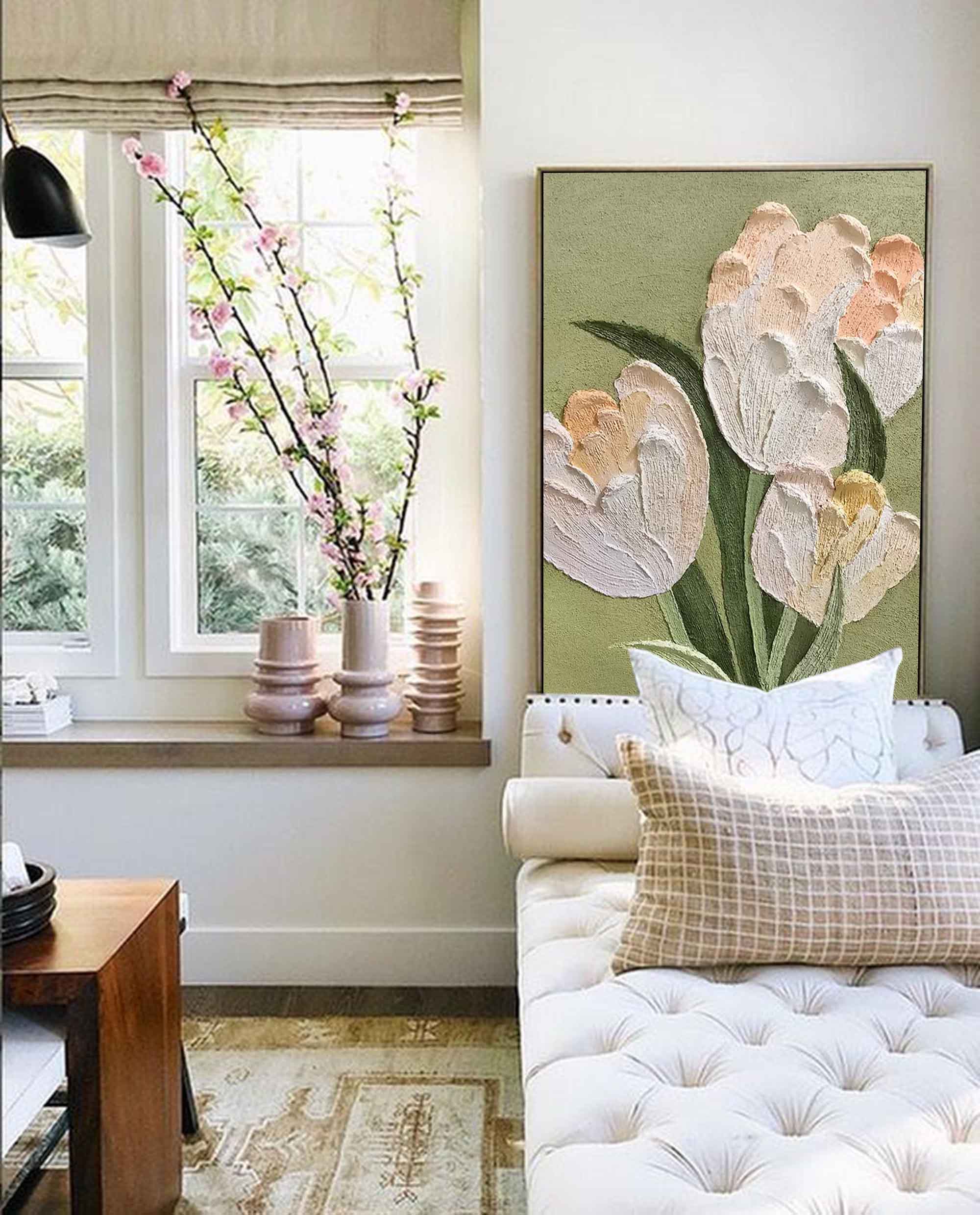 Wallart White Tulip Textured Canvas Art