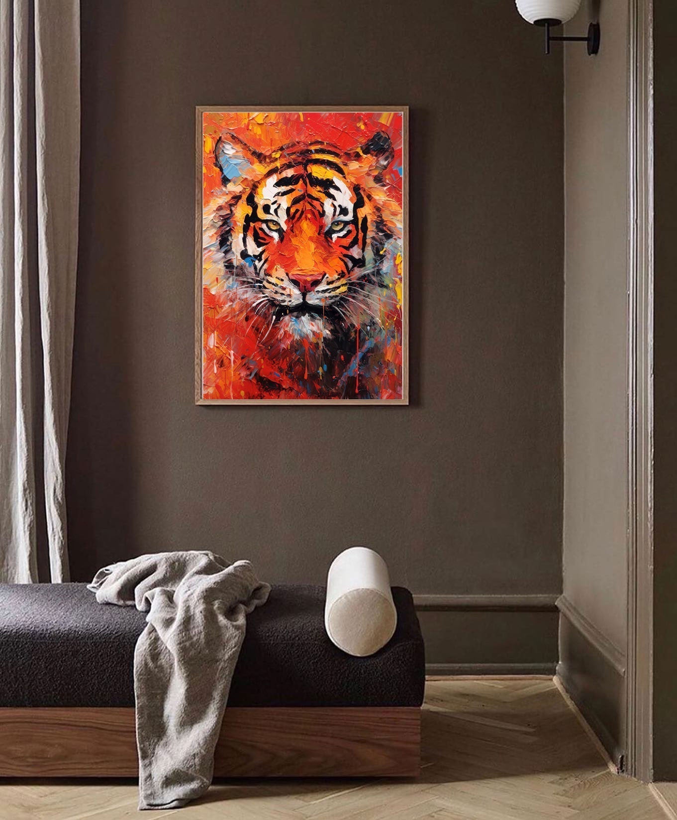 Wallart Flame Tiger in Fiery Colors
