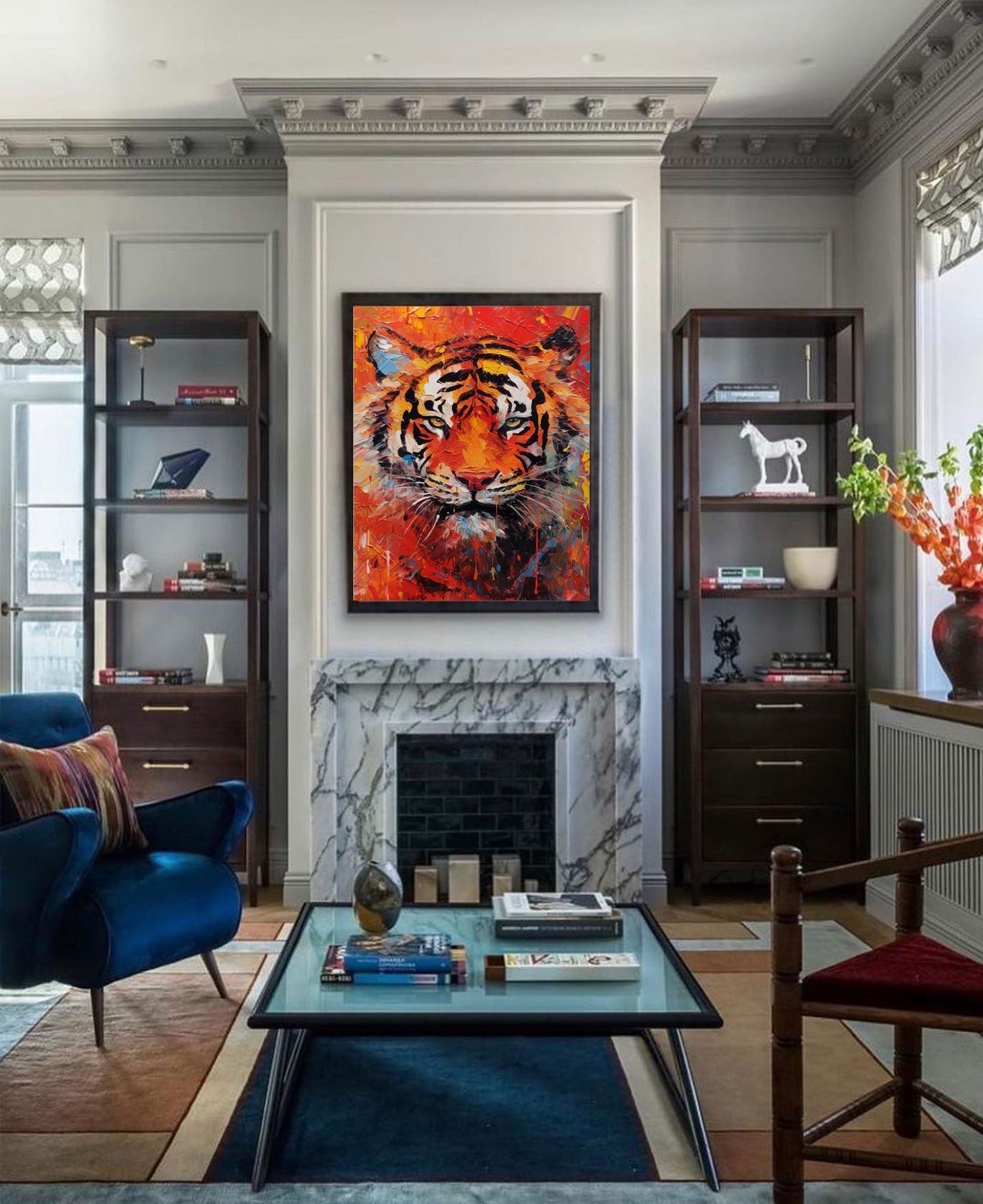 Wallart Flame Tiger in Fiery Colors